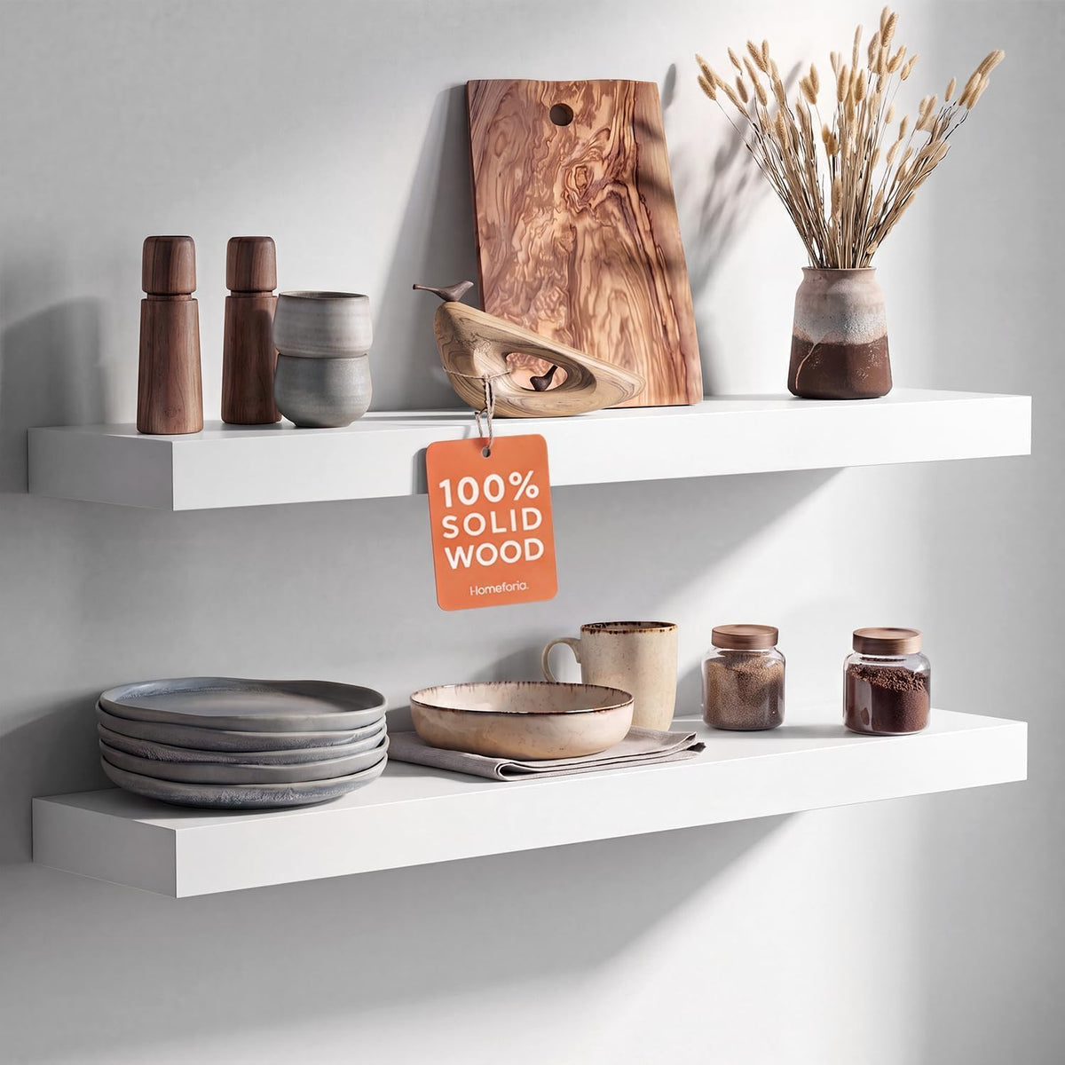 Homeforia 24 Inch Floating Shelves, High-End Solid Pine Wood, Set of 2