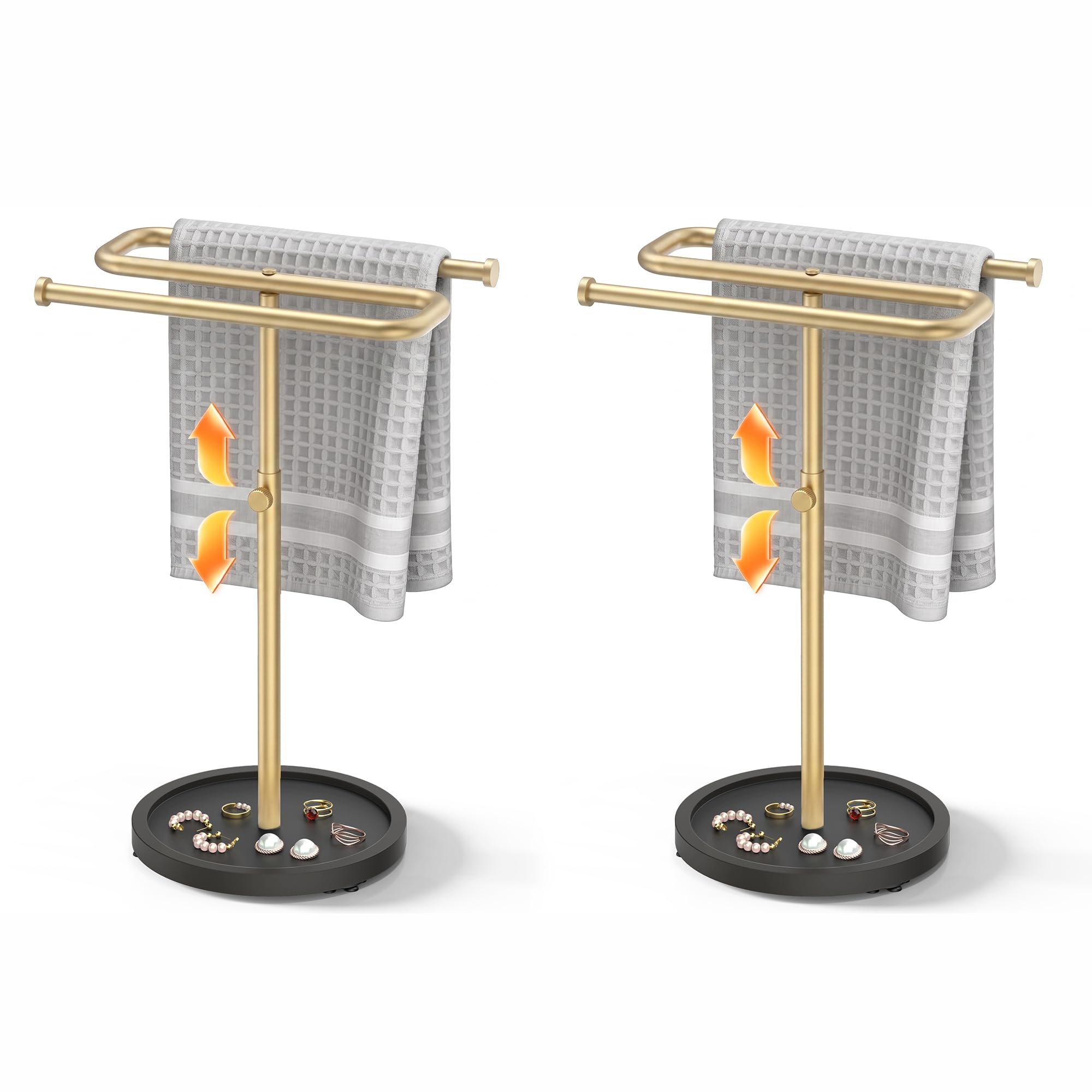 Aetyord S-Shape Countertop Towel Holder - Height Adjustable for Bathroom/Kitchen/RV | Rustproof Metal & Wood Base All Black