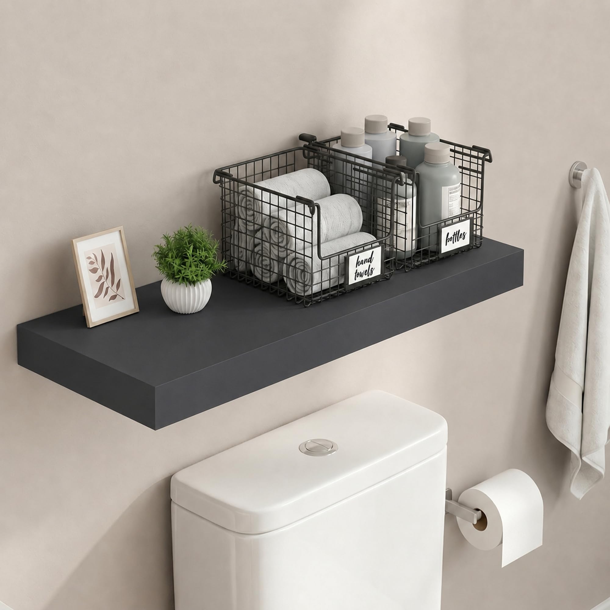 Furinno Tanna Floating Shelves for Wall, Bathroom Wall Shelf, Americano