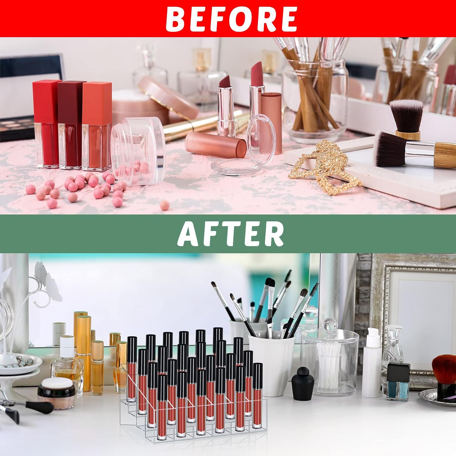 Macarrie 4 Pieces Lipstick Holder Organizer 24 Slot Acrylic Lipstick Makeup Case Display Stand Storage Box for Rollerball Perfume Organizer Watercolor Paint Sticks