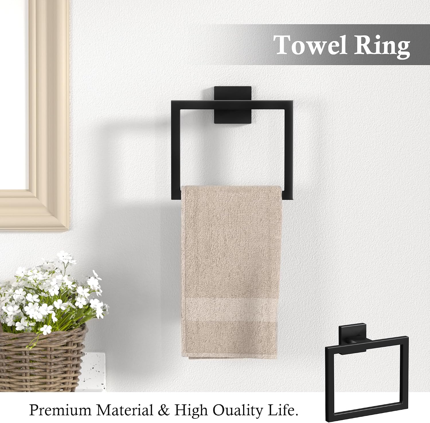 10-Pieces Matte Black Bathroom Accessories Set 23.6 Inch Towel Bar Set.