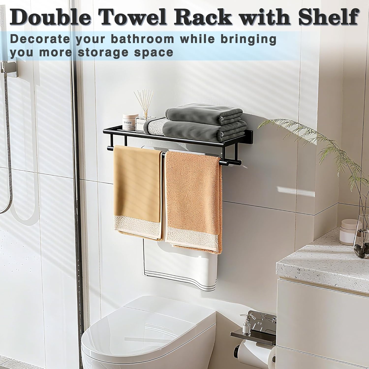 Alise Double Towel Rack for Bathroom Wall Mounted 24 Inch,Matte Black