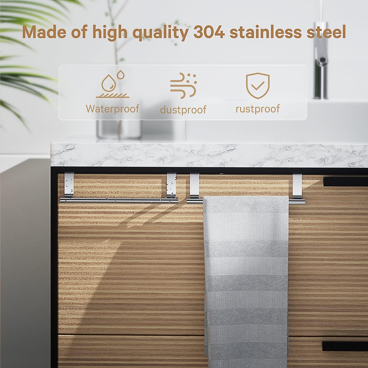 Over Cabinet Towel Bar, Stainless Steel Towel Holder, Silver, 2 Pack