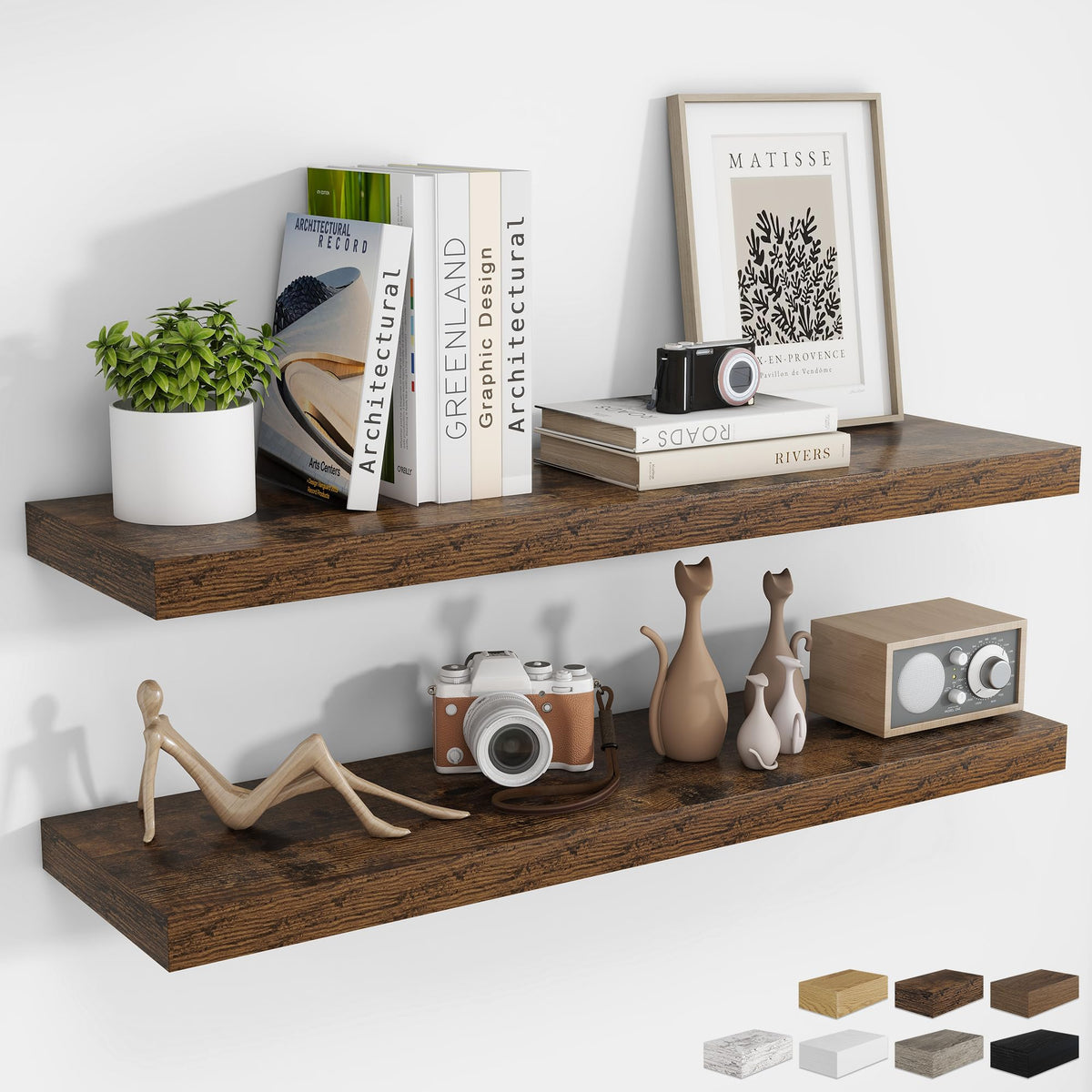RICHFOCUS 28Inch Floating Shelves for Wall 2 Pack Shelves for Bedroom|Kitchen|Bathroom|Laundry Room Rustic Wood Wall Mounted Shelf with Invisible Brackets for Books|Storage|Decor, Oak