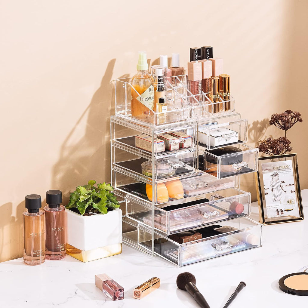 Sorbus Makeup Organizer, 7-Drawer Acrylic 2-Piece Set (Clear)