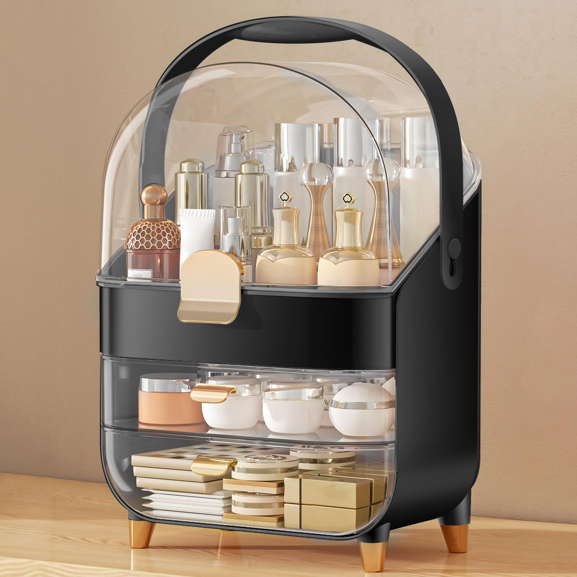 Makeup Organizer Countertop, Skincare Holder Bathroom Counter Organizer, Storage Box Cosmetic Display Cases, Teen Girl Gifts Make up Organizers (Pink/Brush)