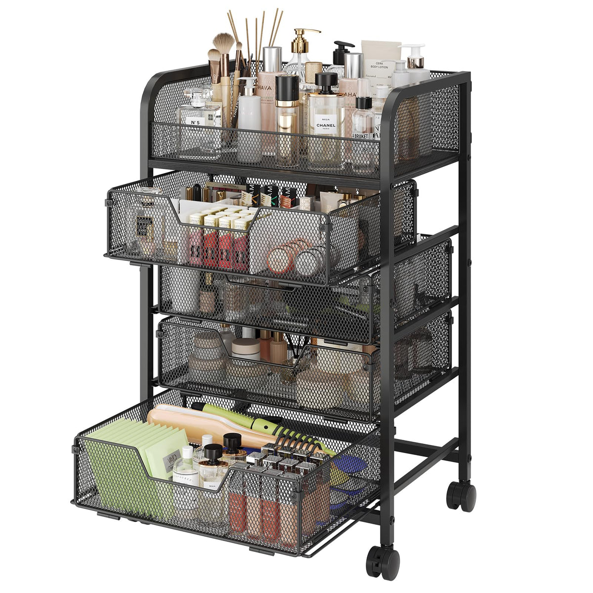 Hongtamoya Makeup Cart Organizer with 4 Drawers, Rolling Makeup Cart, White