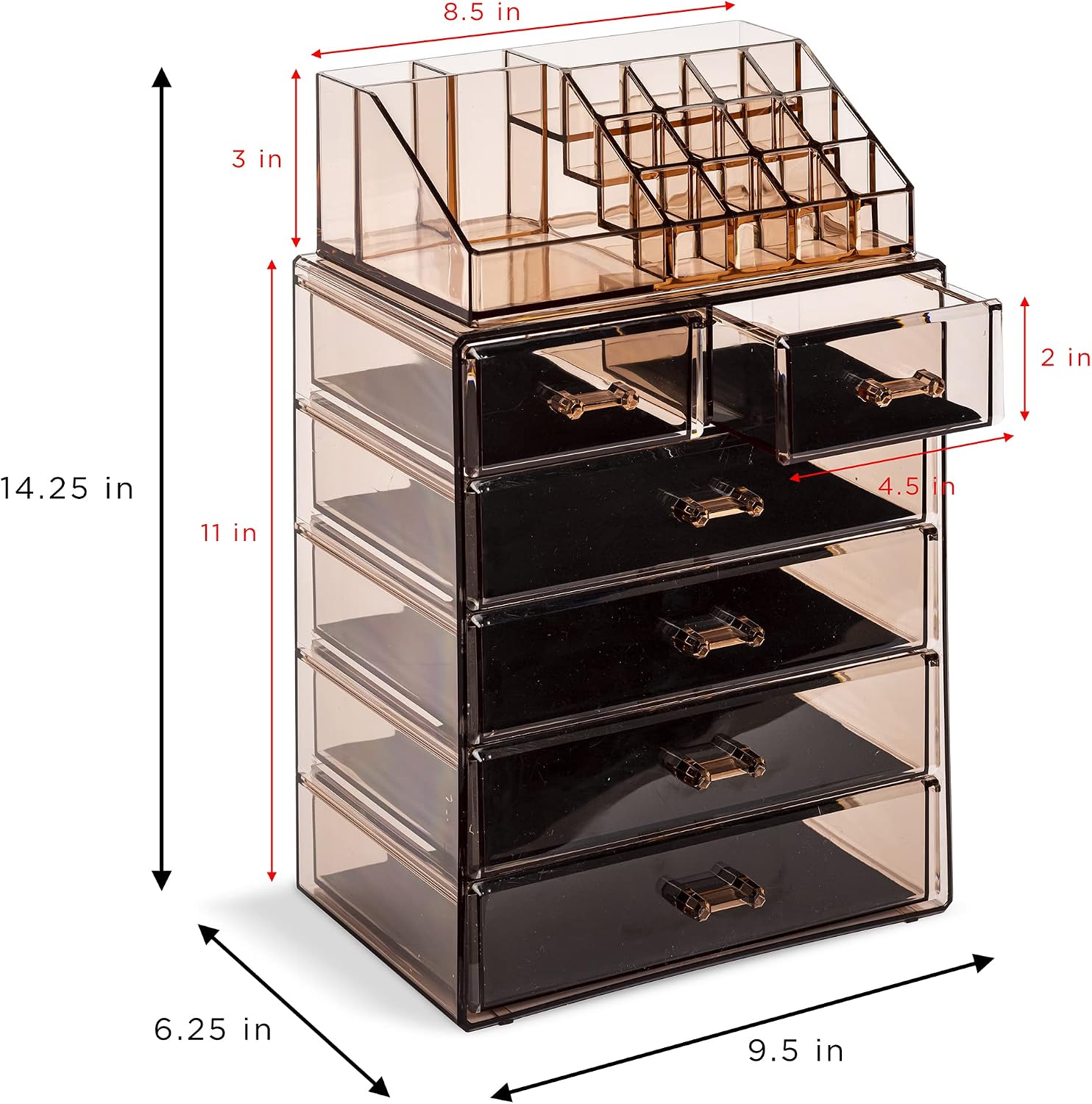 Sorbus Makeup Organizer, 6-Drawer Acrylic 2-Piece Set (Bronze Glow)