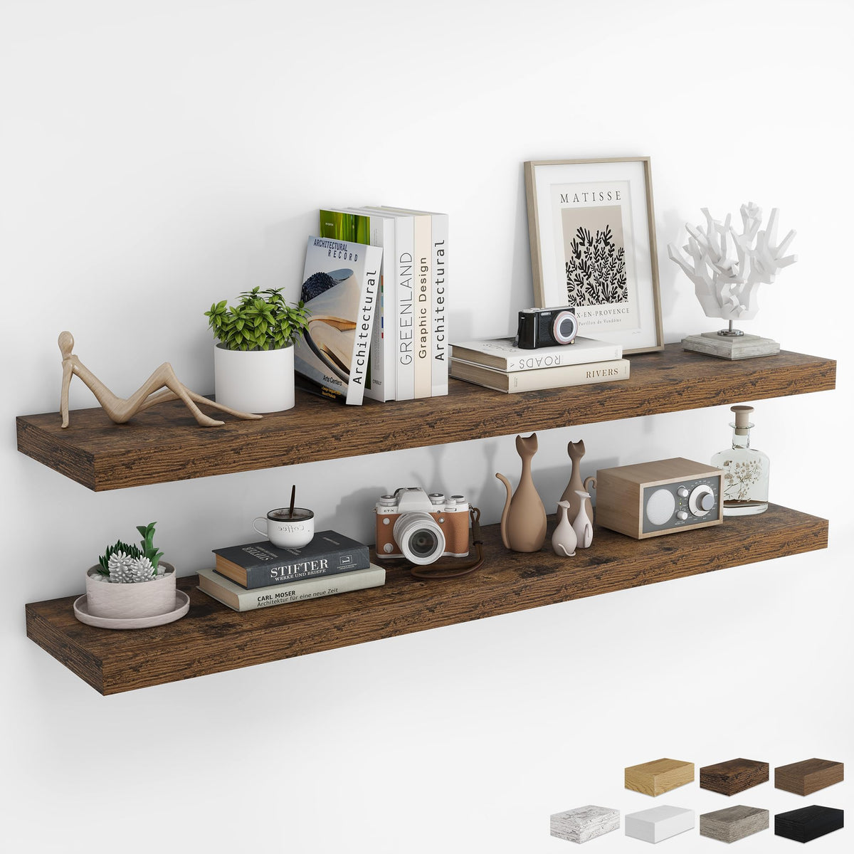 RICHFOCUS 28Inch Floating Shelves for Wall 2 Pack Shelves for Bedroom|Kitchen|Bathroom|Laundry Room Rustic Wood Wall Mounted Shelf with Invisible Brackets for Books|Storage|Decor, Oak