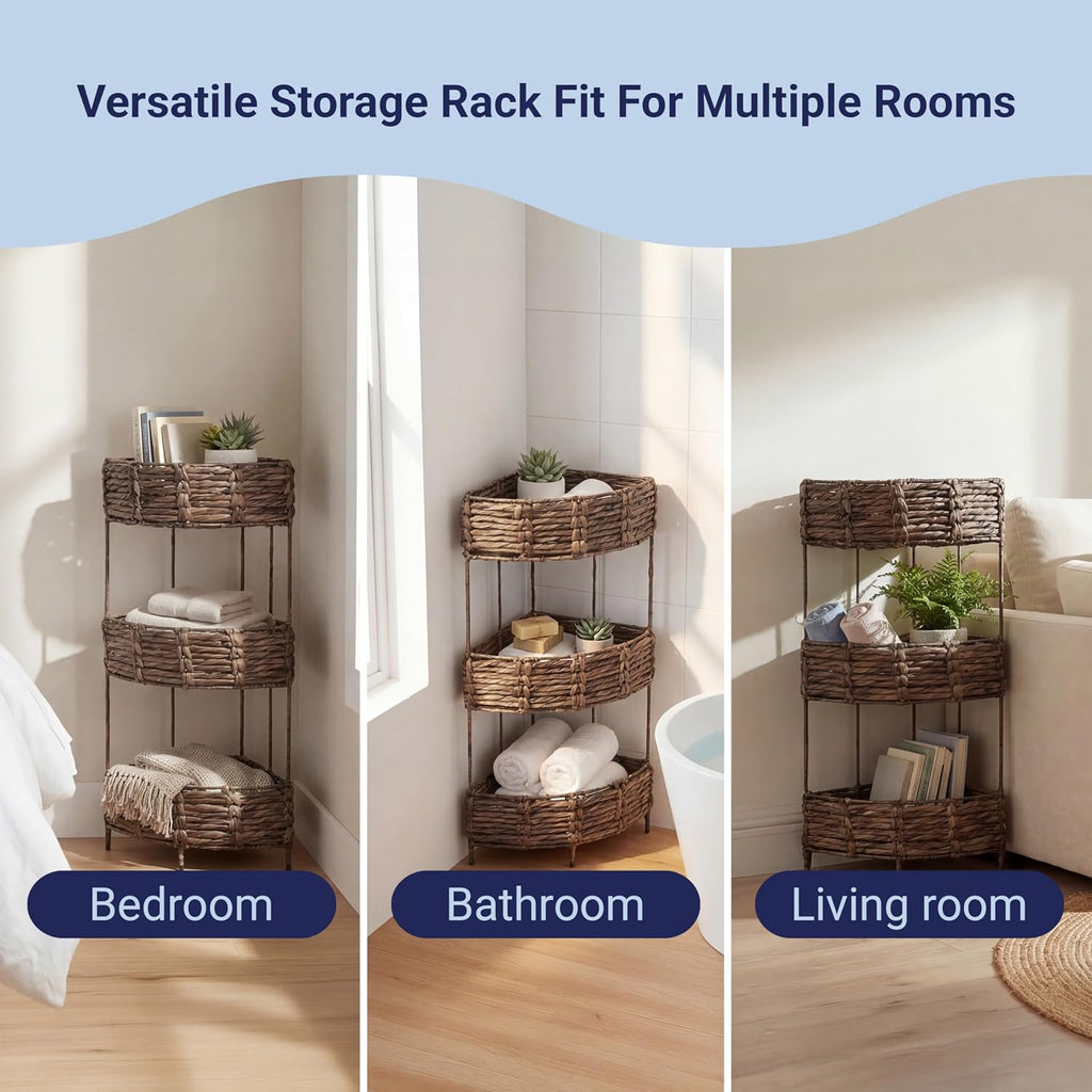 happimess Lavish 3-Tier Corner Storage Rack 32.5" Water Hyacinth, Brown
