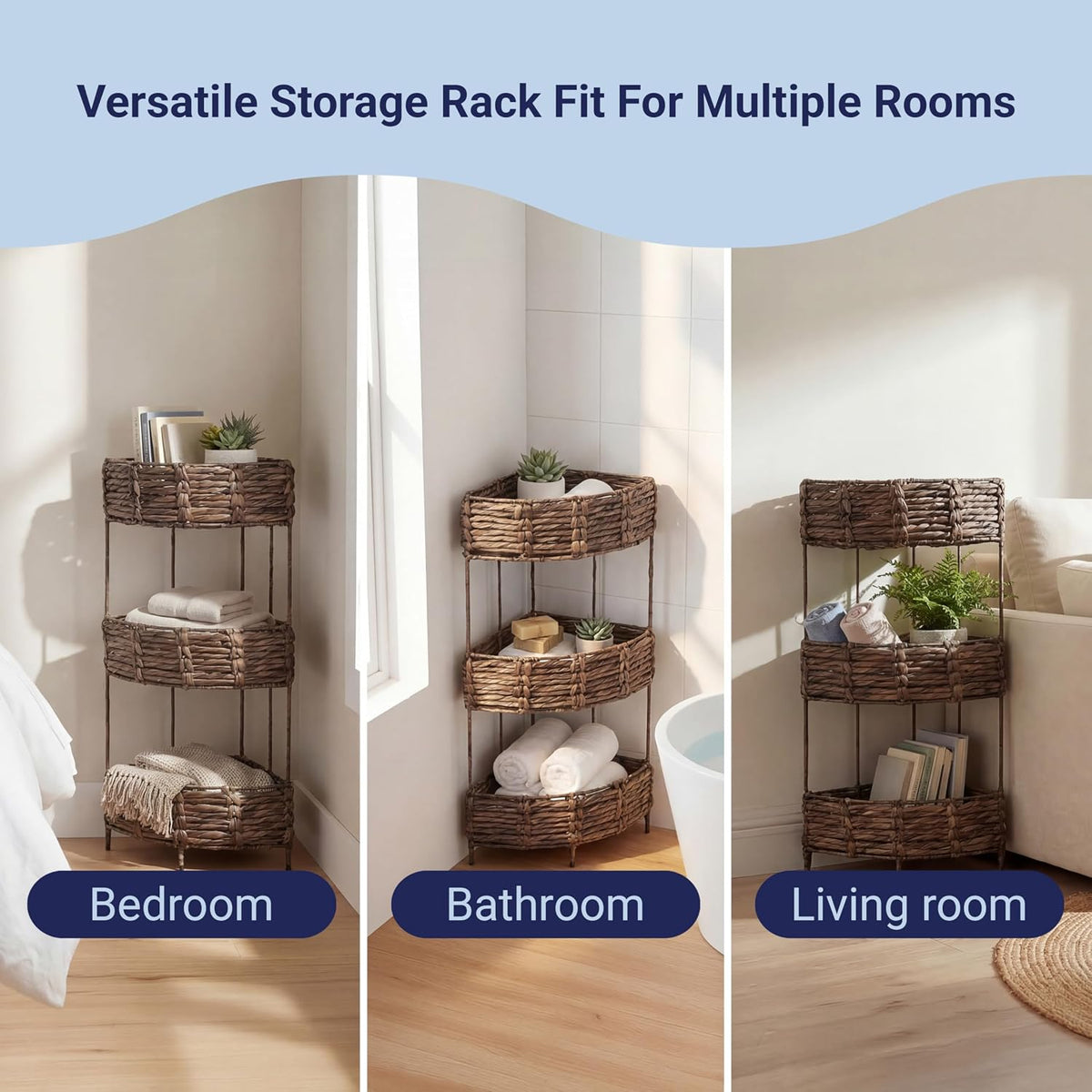 happimess Lavish 3-Tier Corner Storage Rack 32.5" Water Hyacinth, Brown