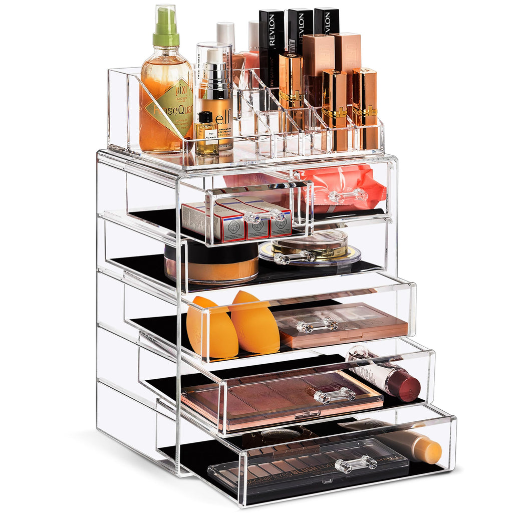 Sorbus Makeup Organizer, 6-Drawer Acrylic 2-Piece Set (Bronze Glow)
