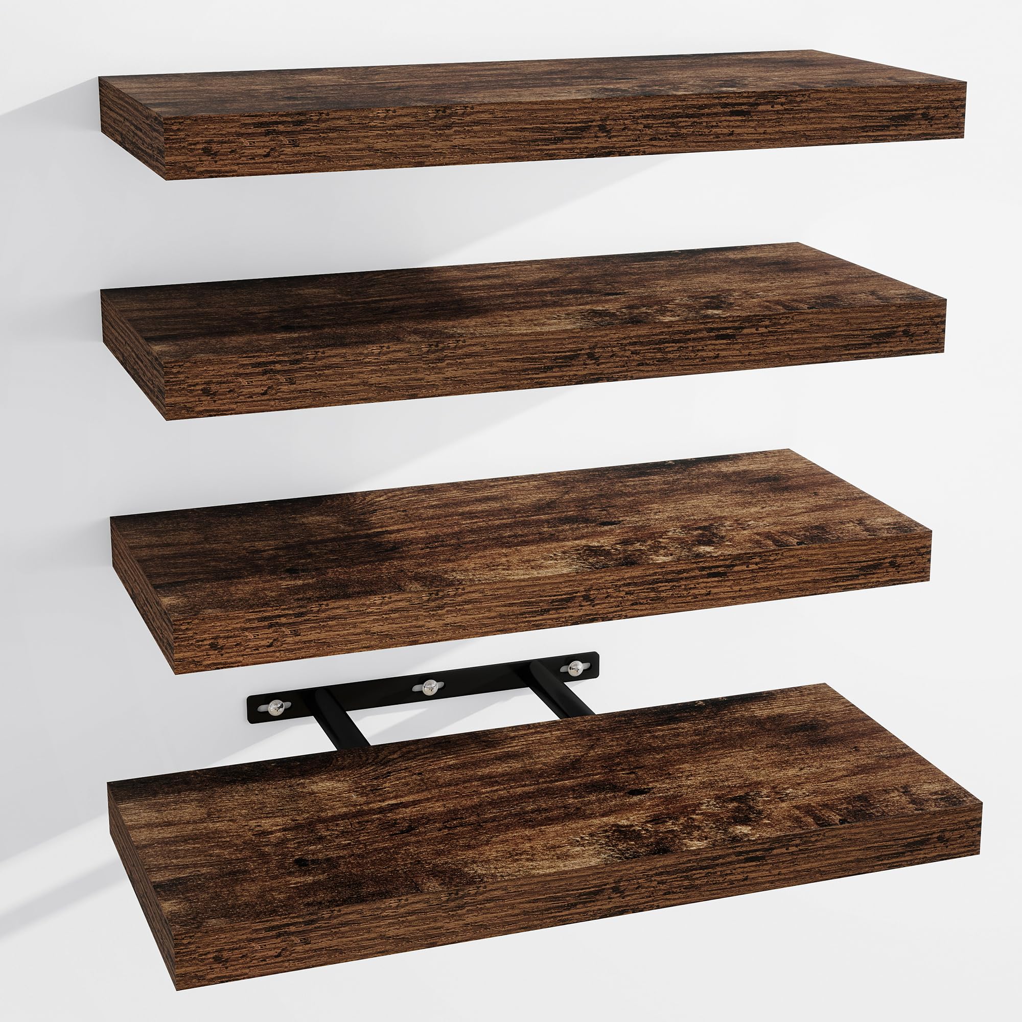 Venusmiles Bathroom Floating Shelves for Wall, 15" Wall Mounted Shelves with Invisible Brackets, 4 Small Wood Floating Wall Shelf Shelves for Living Room, Bedroom, Kitchen, Bathroom (Oak)