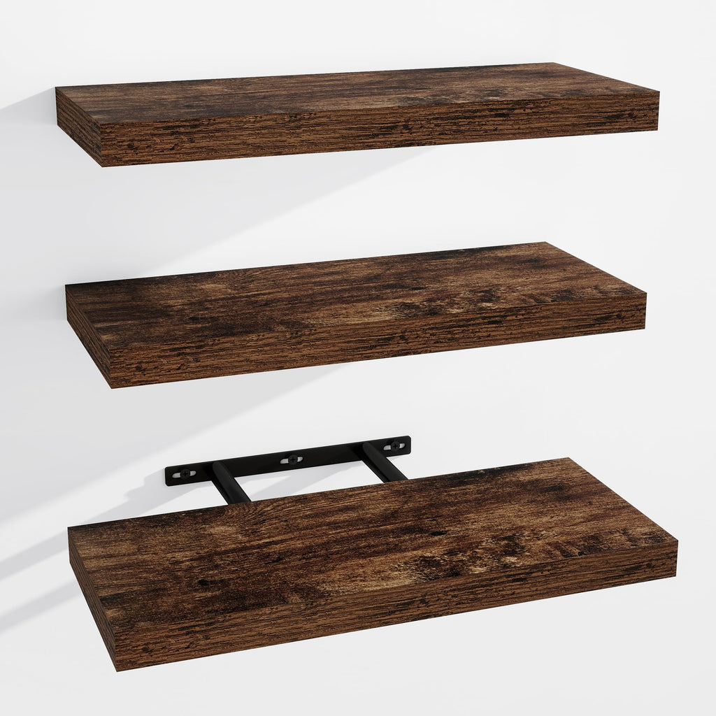 Venusmiles Bathroom Floating Shelves for Wall, 15" Wall Mounted Shelves with Invisible Brackets, 4 Small Wood Floating Wall Shelf Shelves for Living Room, Bedroom, Kitchen, Bathroom (Oak)