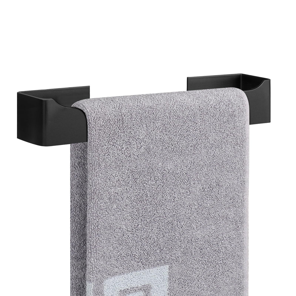 NearMoon Self Adhesive Hand Towel Holder/Towel Ring, Stainless Steel Hand Towel Bar Rustproof Stick on Wall-Towel Rack for Bathroom/Kitchen, Square Sticky and Wall Mounted (9 Inch, Matte Black)