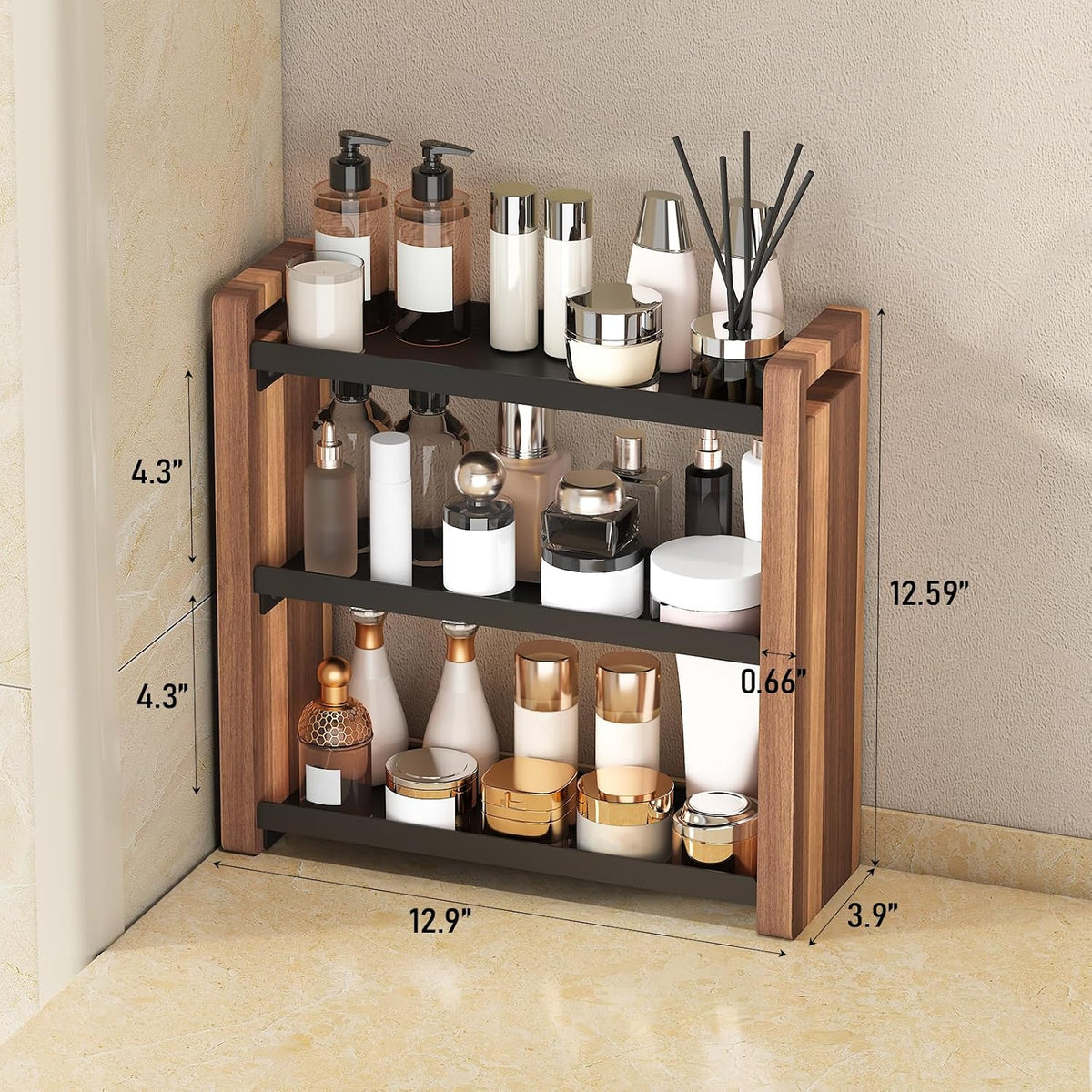 3 Tiers Bathroom Countertop Organizer, Bathroom Shelf, Makeup Organizer | Kitchen Countertop Organizer, Vanity Shelf, Bathroom Sink Organizer, Bathroom Organizers and Storage, Acacia