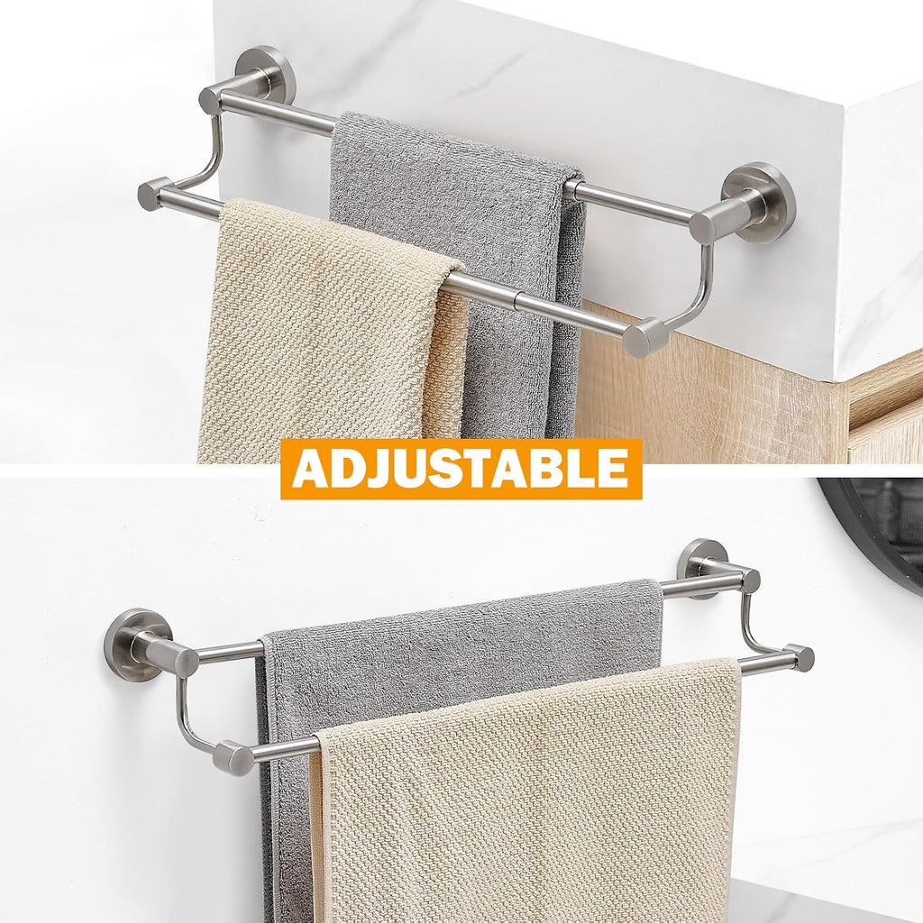 BESy Double Towel Bar Towel Rack for Bathroom Wall Mounted Brushed Nickel