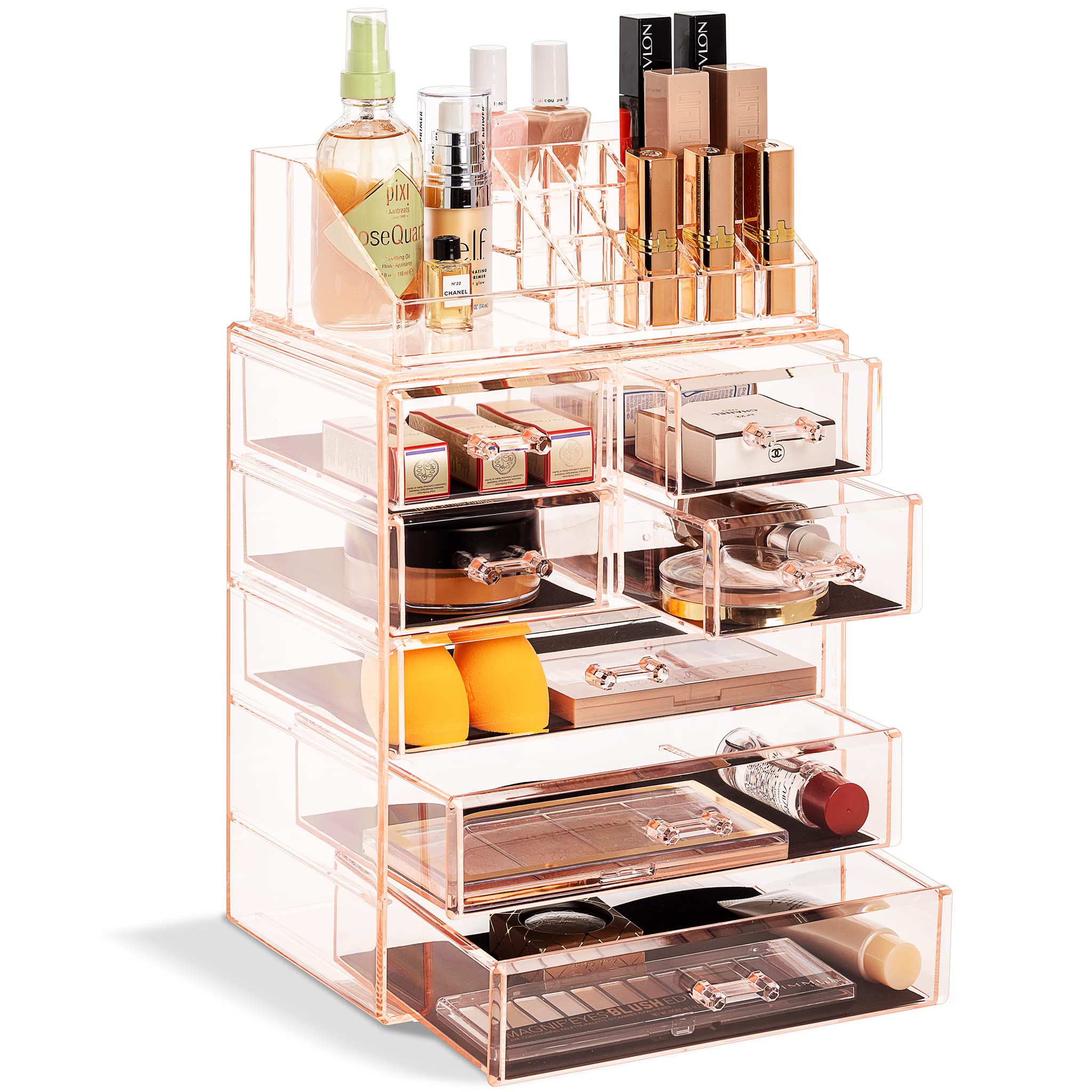 Sorbus Makeup Organizer, 7-Drawer Acrylic 2-Piece Set (Clear)