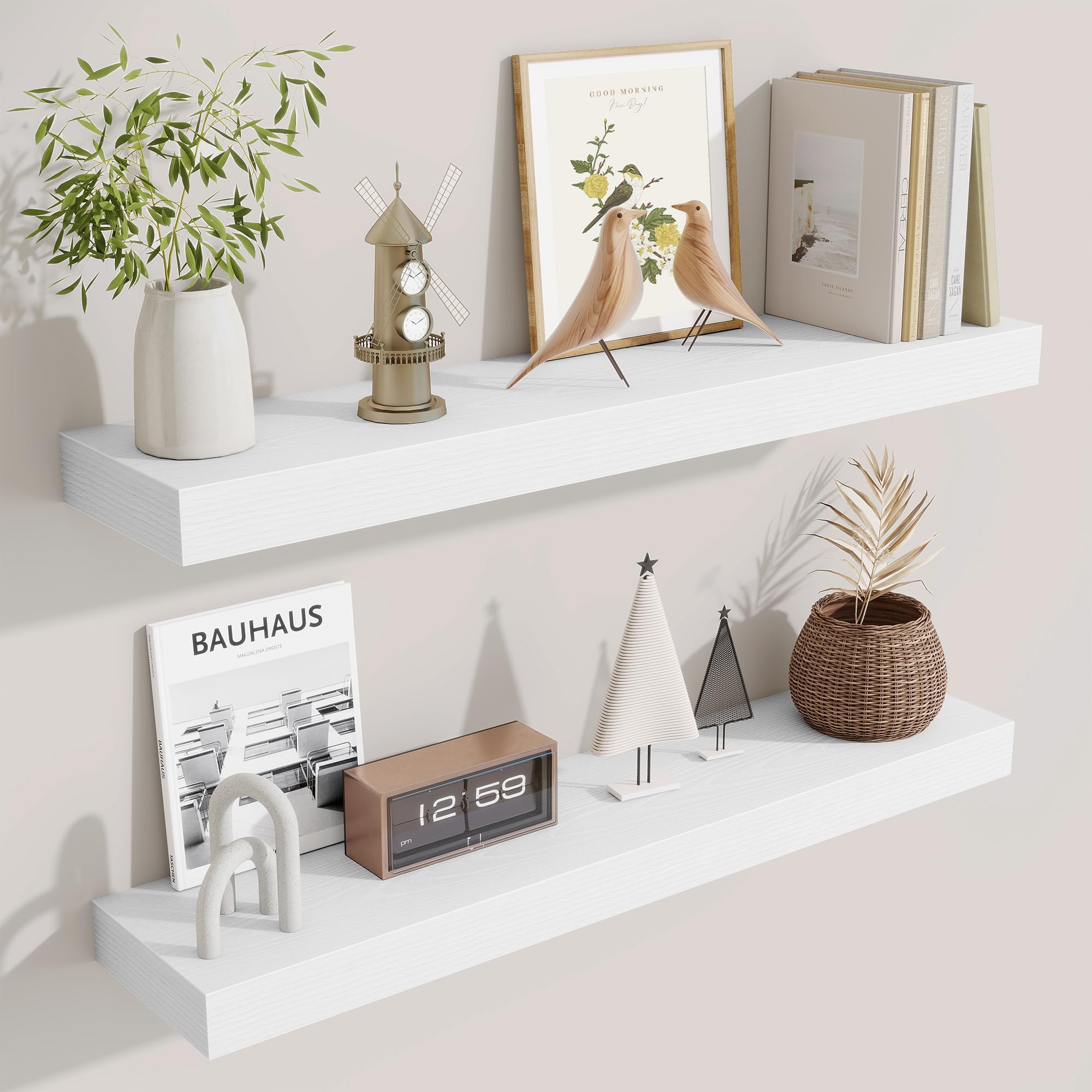 Fun Memories Floating Shelves Bathroom for Wall Mounted Shelves, 20 Inch Wood Shelf Set of 2, Home Storage & Display Decor, Walnut