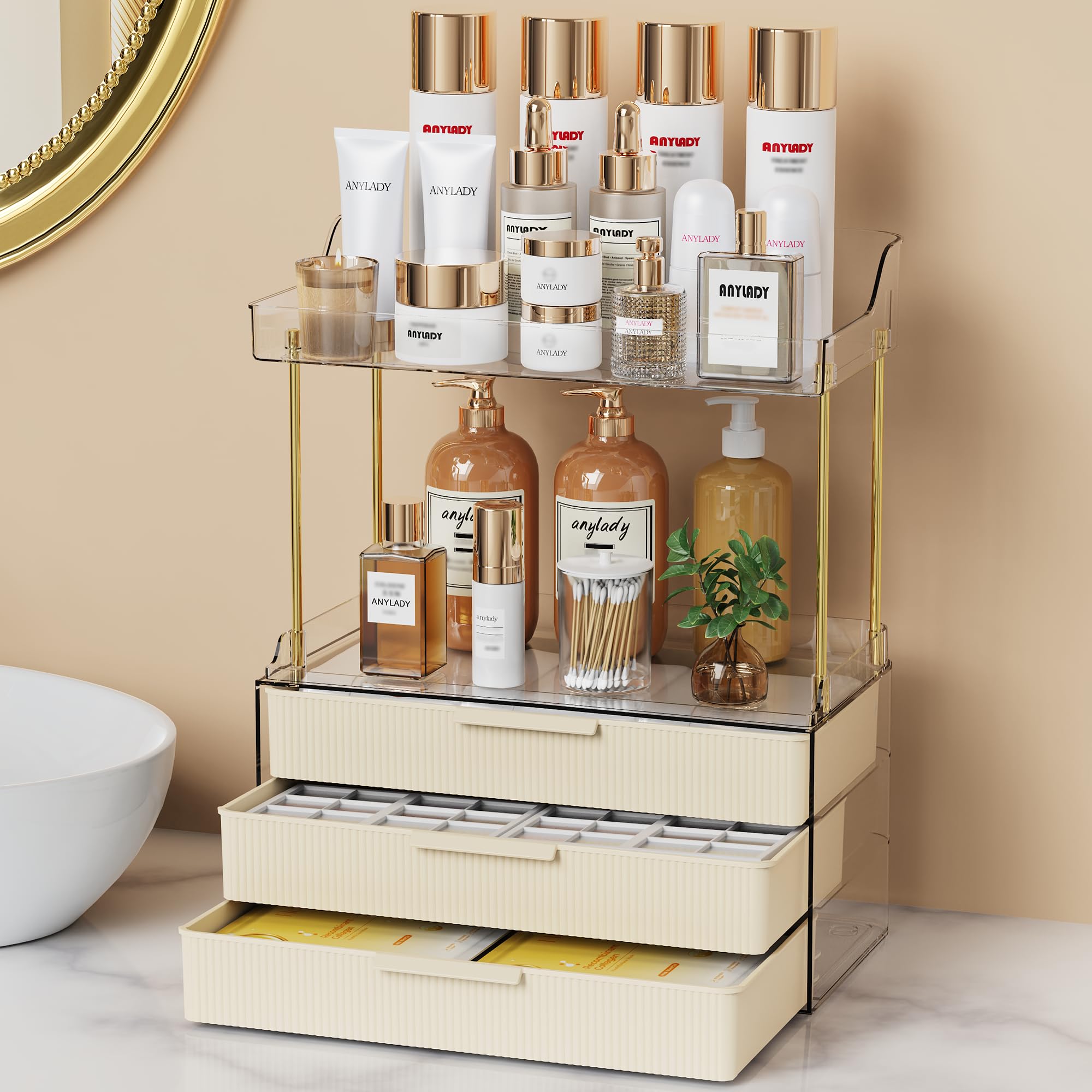Anylady Bathroom Organizers and Storage, Makeup Organizer (Sturdy Durable Attractive), Ideal for Vanity, Countertop, Counter, Perfume, Skincare, Cabinet, Cosmetic, Dresser Organizer (deep black)