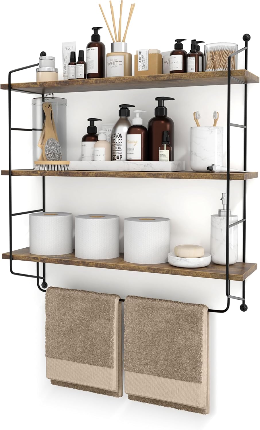 Sorbus 3-Tier Floating Shelves for Wall, Bathroom Storage & Decor (Brown)