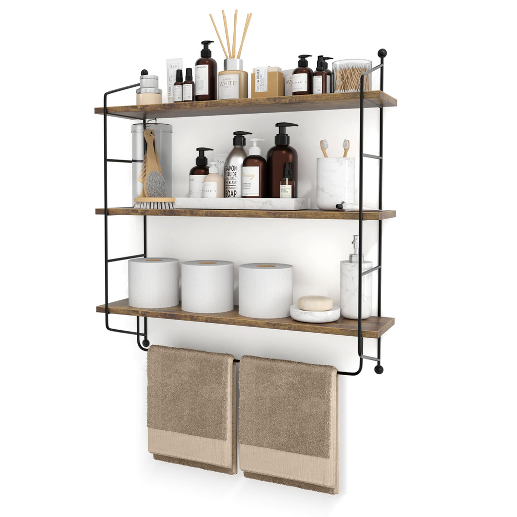 Sorbus 3-Tier Floating Shelves for Wall, Bathroom Storage & Decor (Brown)
