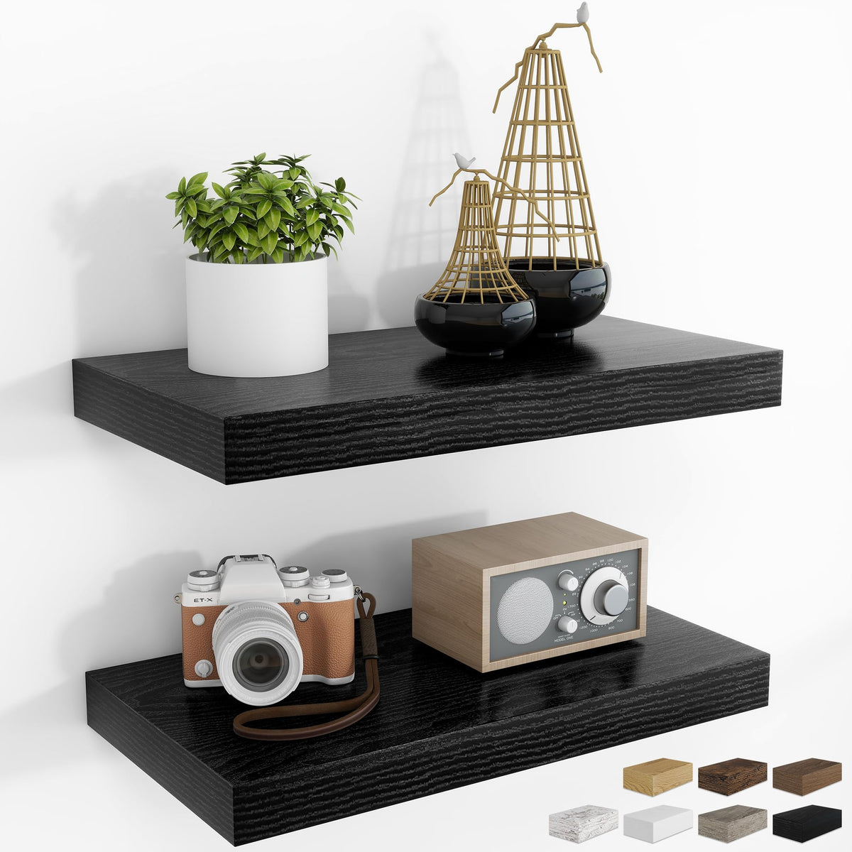 RICHFOCUS 28Inch Floating Shelves for Wall 2 Pack Shelves for Bedroom|Kitchen|Bathroom|Laundry Room Rustic Wood Wall Mounted Shelf with Invisible Brackets for Books|Storage|Decor, Oak