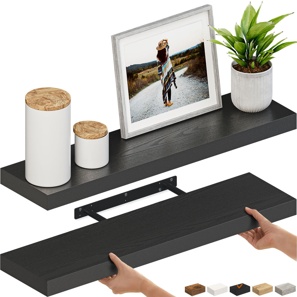Ballucci Floating Shelves, 55" Wood Wall Shelf Set of 2, with Invisible Brackets for Bathroom, Living Room, Bedroom, Kitchen, Nursery, 6" Deep, White