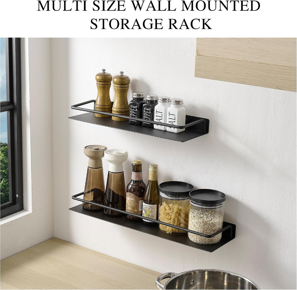 RFOUO 8 Inch Small Metal Wall Shelf with Guard Rail,Black,1 Pack