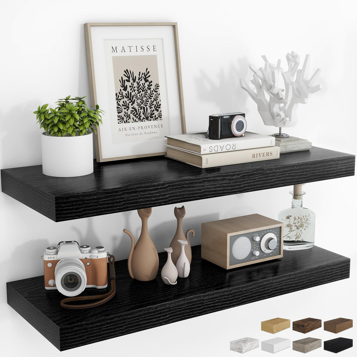 RICHFOCUS 28Inch Floating Shelves for Wall 2 Pack Shelves for Bedroom|Kitchen|Bathroom|Laundry Room Rustic Wood Wall Mounted Shelf with Invisible Brackets for Books|Storage|Decor, Oak