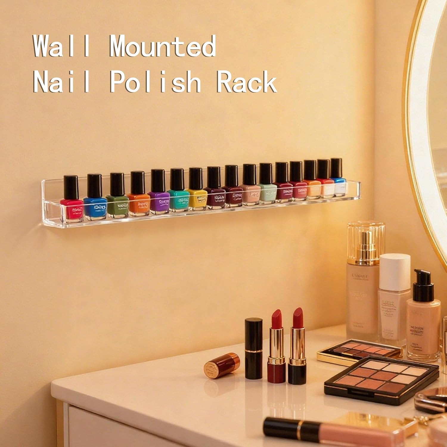 6 Pack Clear Nail Polish Rack Wall Mounted,15 inch Invisible Acrylic Floating Bookshelf,Small Toy Storage Wall Shelf Modern Picture Ledge Vinyl Record Display Shelf Holder