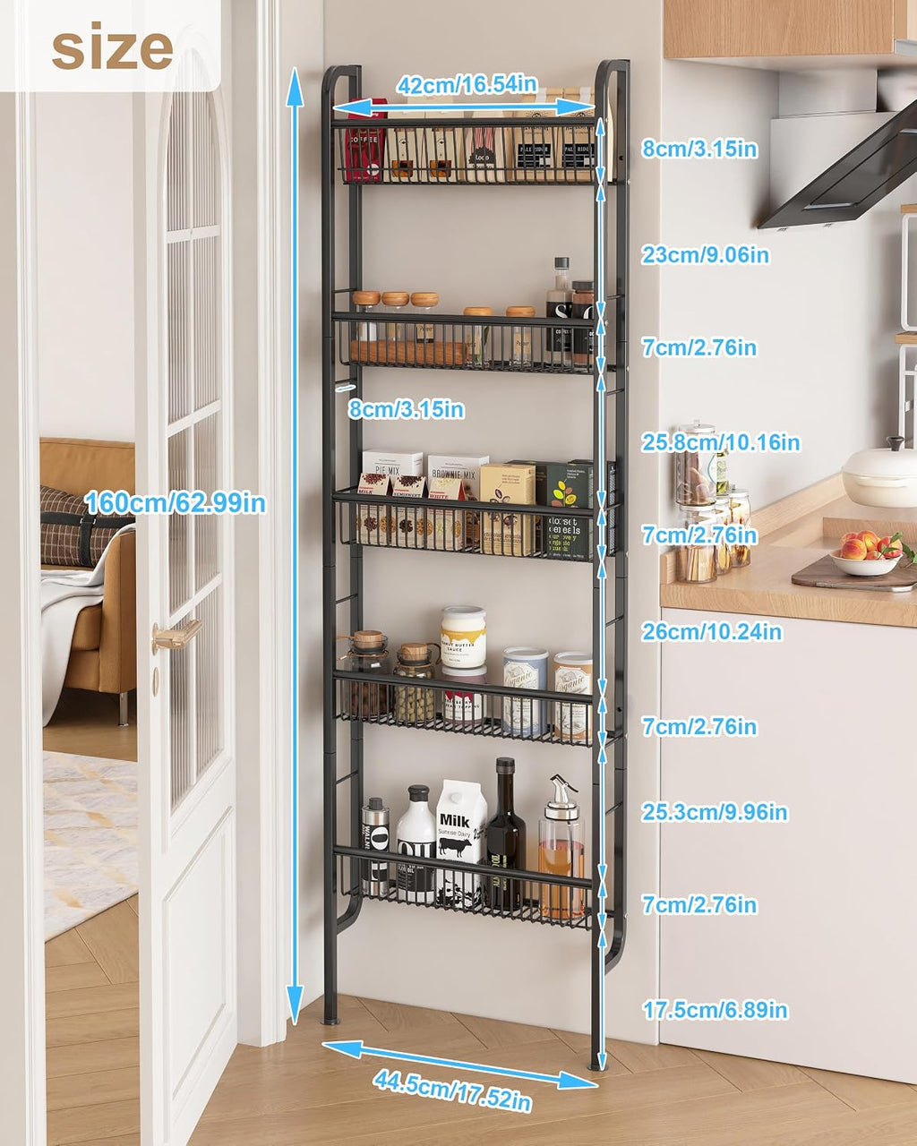UMDONX Narrow 5-Tier Behind-the-Door Bathroom Storage Rack