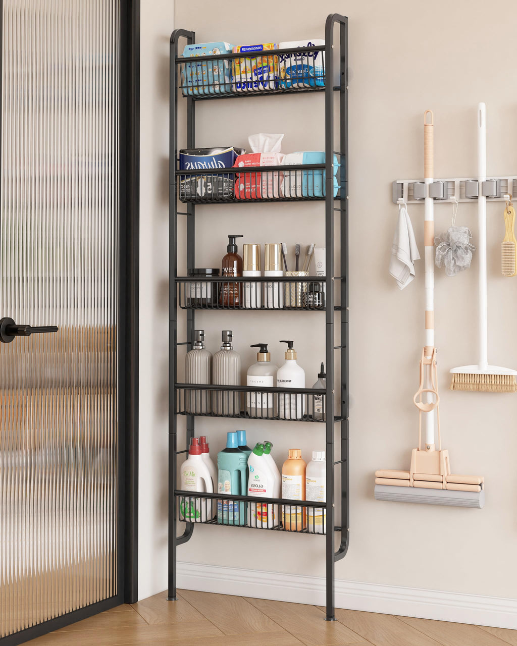 UMDONX Narrow 5-Tier Behind-the-Door Bathroom Storage Rack