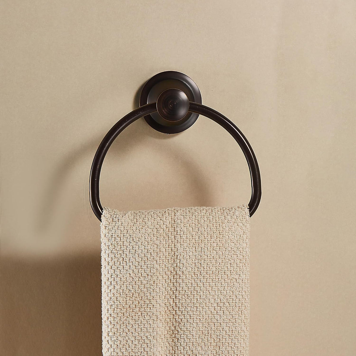 WOLIBEER Bronze Towel Ring,Bathroom Hand Towel Holder,Oil Rubbed Towel Hanger Wall Mount Farmhouse Towel Rack Rustic Bath Accessories Half Round