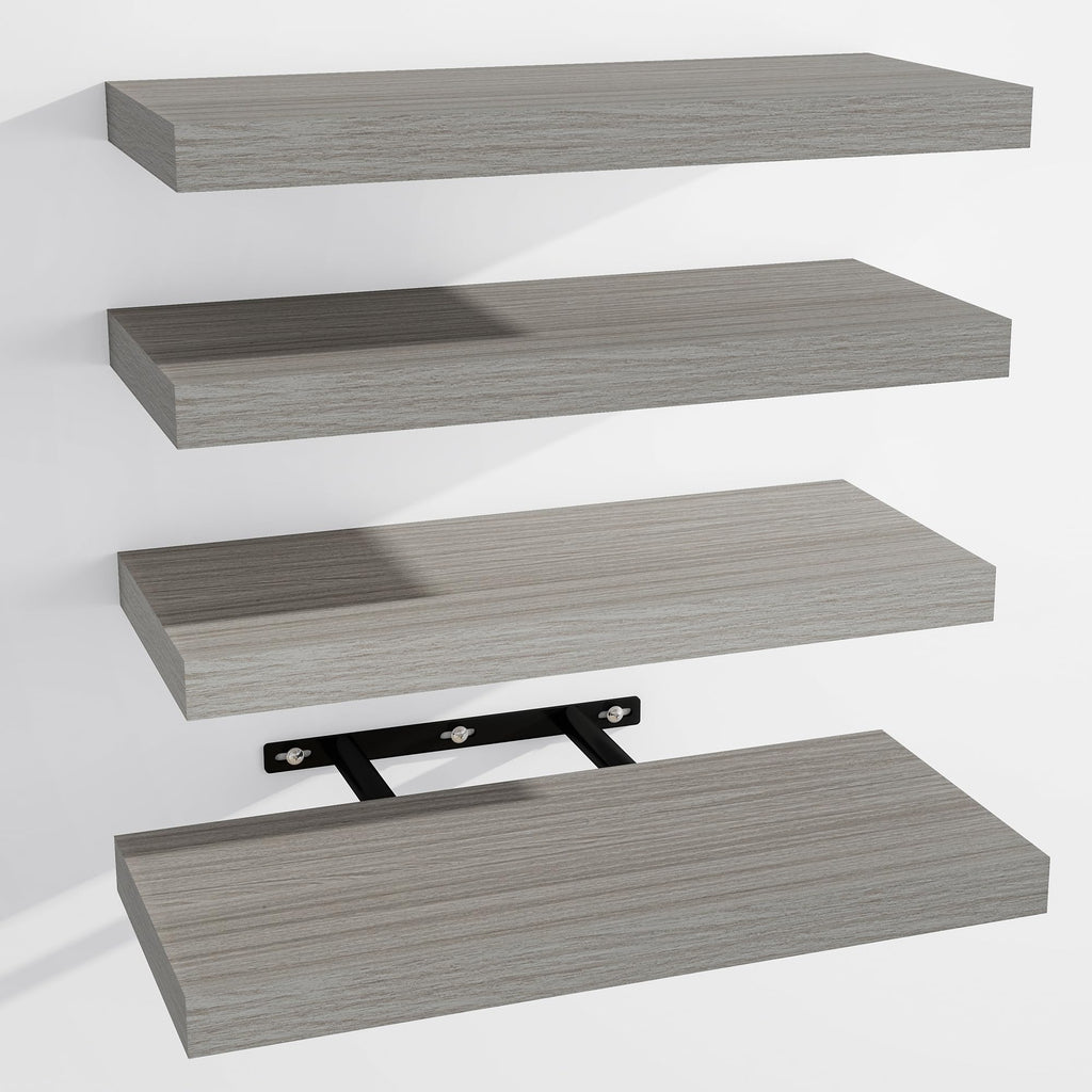 Venusmiles Bathroom Floating Shelves for Wall, 15" Wall Mounted Shelves with Invisible Brackets, 4 Small Wood Floating Wall Shelf Shelves for Living Room, Bedroom, Kitchen, Bathroom (Oak)
