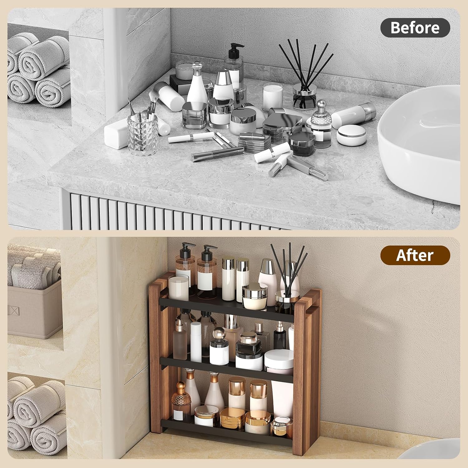 3 Tiers Bathroom Countertop Organizer, Bathroom Shelf, Makeup Organizer | Kitchen Countertop Organizer, Vanity Shelf, Bathroom Sink Organizer, Bathroom Organizers and Storage, Acacia
