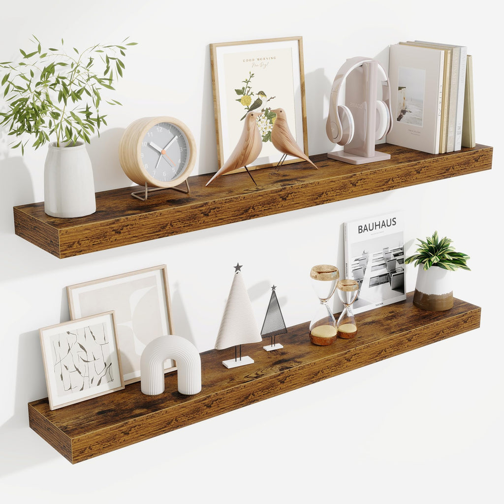 Fun Memories Floating Shelves Bathroom for Wall Mounted Shelves, 20 Inch Wood Shelf Set of 2, Home Storage & Display Decor, Walnut