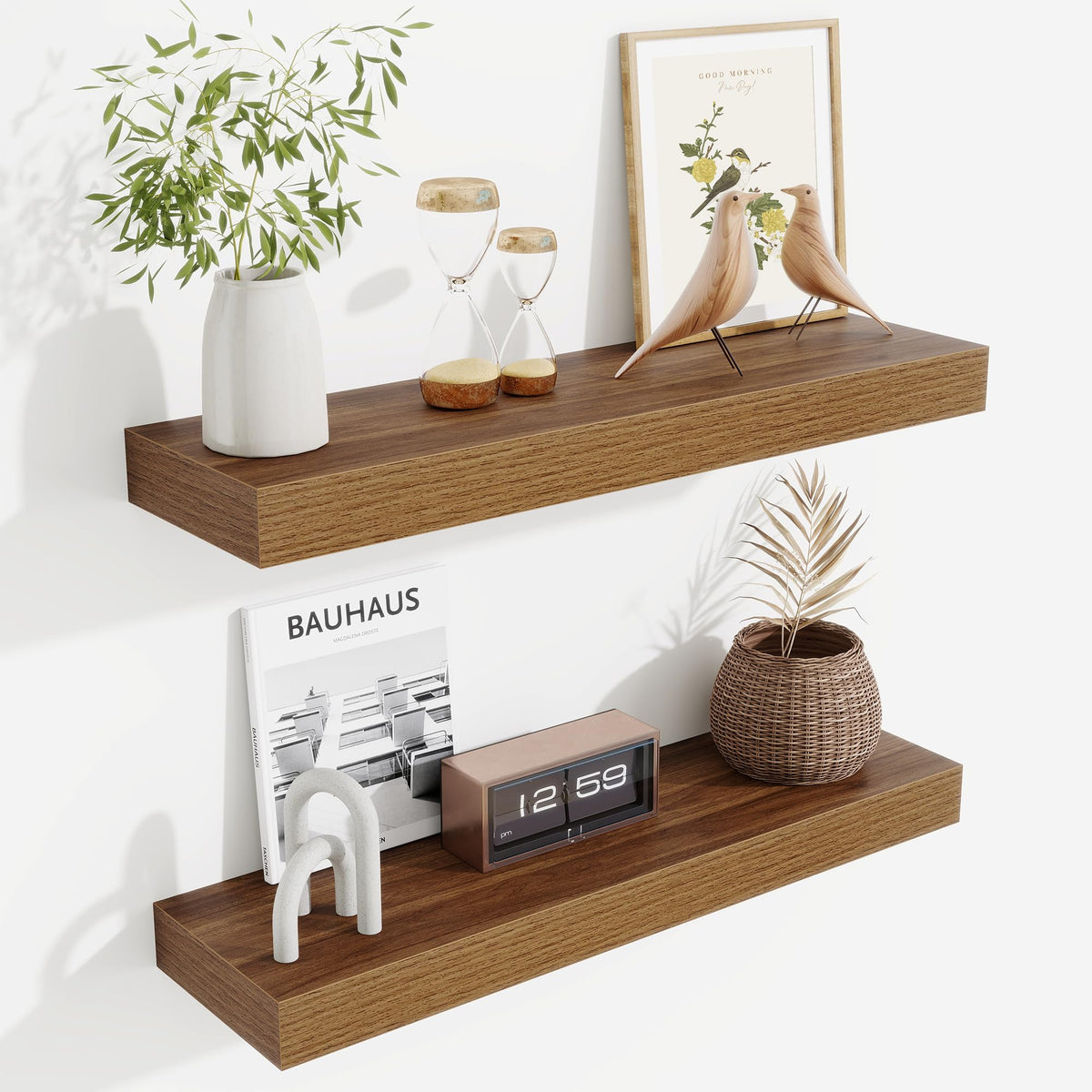 Fun Memories Floating Shelves Bathroom for Wall Mounted Shelves, 20 Inch Wood Shelf Set of 2, Home Storage & Display Decor, Walnut
