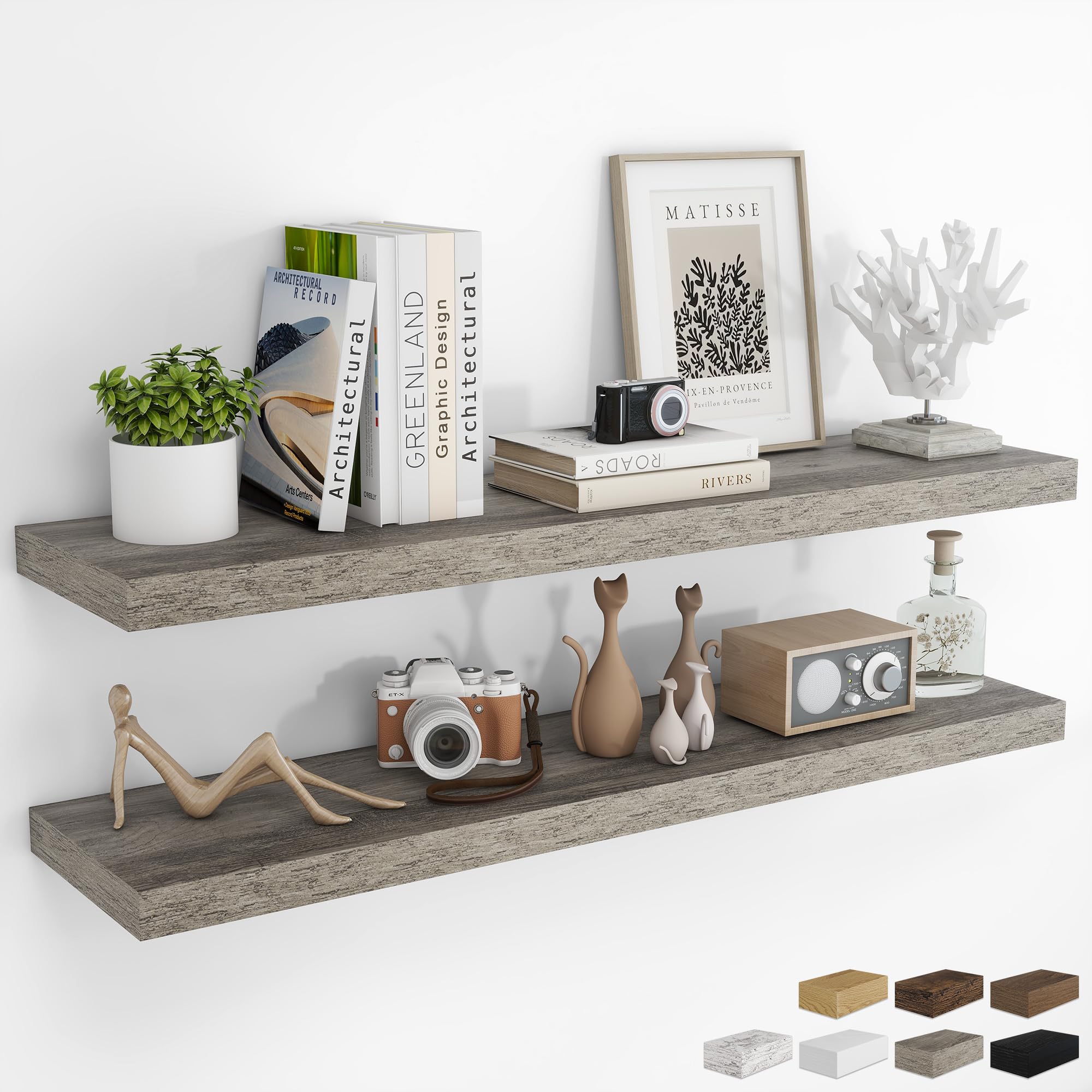RICHFOCUS 28Inch Floating Shelves for Wall 2 Pack Shelves for Bedroom|Kitchen|Bathroom|Laundry Room Rustic Wood Wall Mounted Shelf with Invisible Brackets for Books|Storage|Decor, Oak