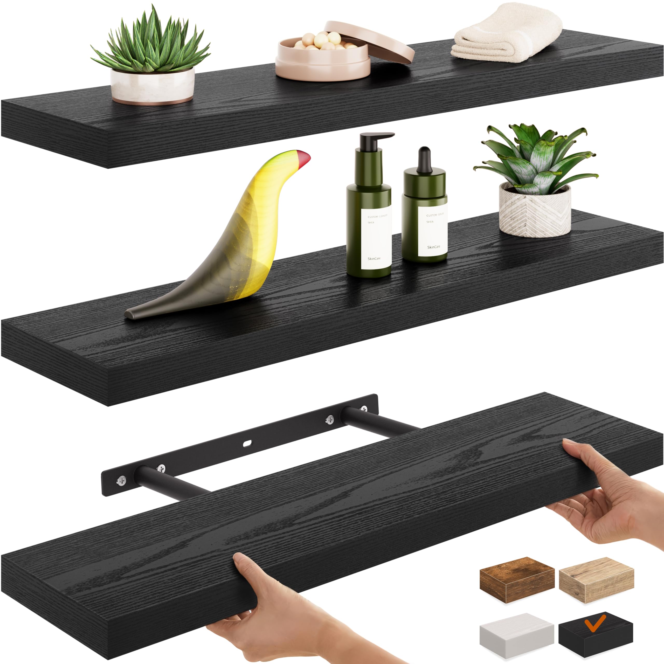 Ballucci Floating Shelves, 55" Wood Wall Shelf Set of 2, with Invisible Brackets for Bathroom, Living Room, Bedroom, Kitchen, Nursery, 6" Deep, White