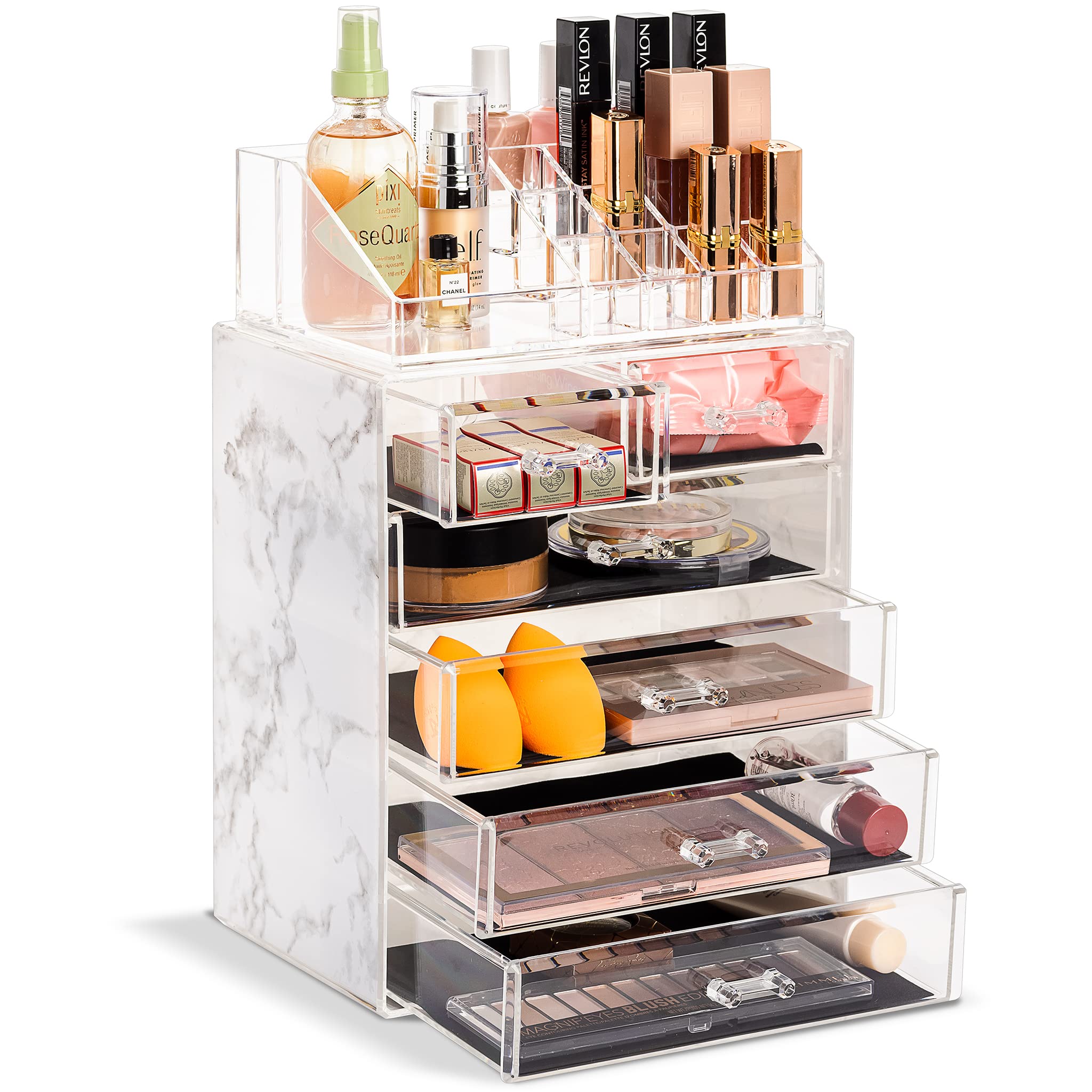 Sorbus Makeup Organizer, 6-Drawer Acrylic 2-Piece Set (Bronze Glow)