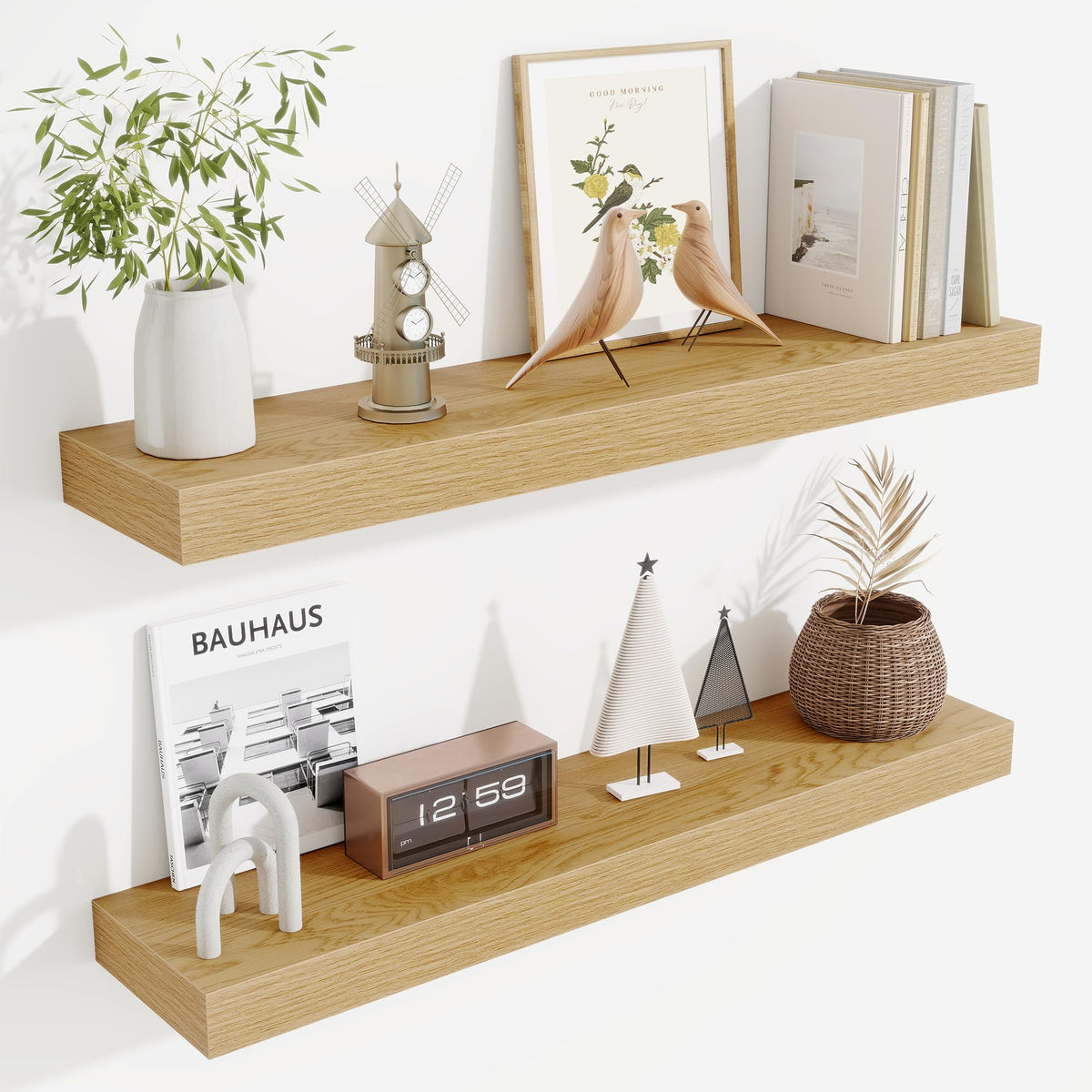 Fun Memories Floating Shelves Bathroom for Wall Mounted Shelves, 20 Inch Wood Shelf Set of 2, Home Storage & Display Decor, Walnut