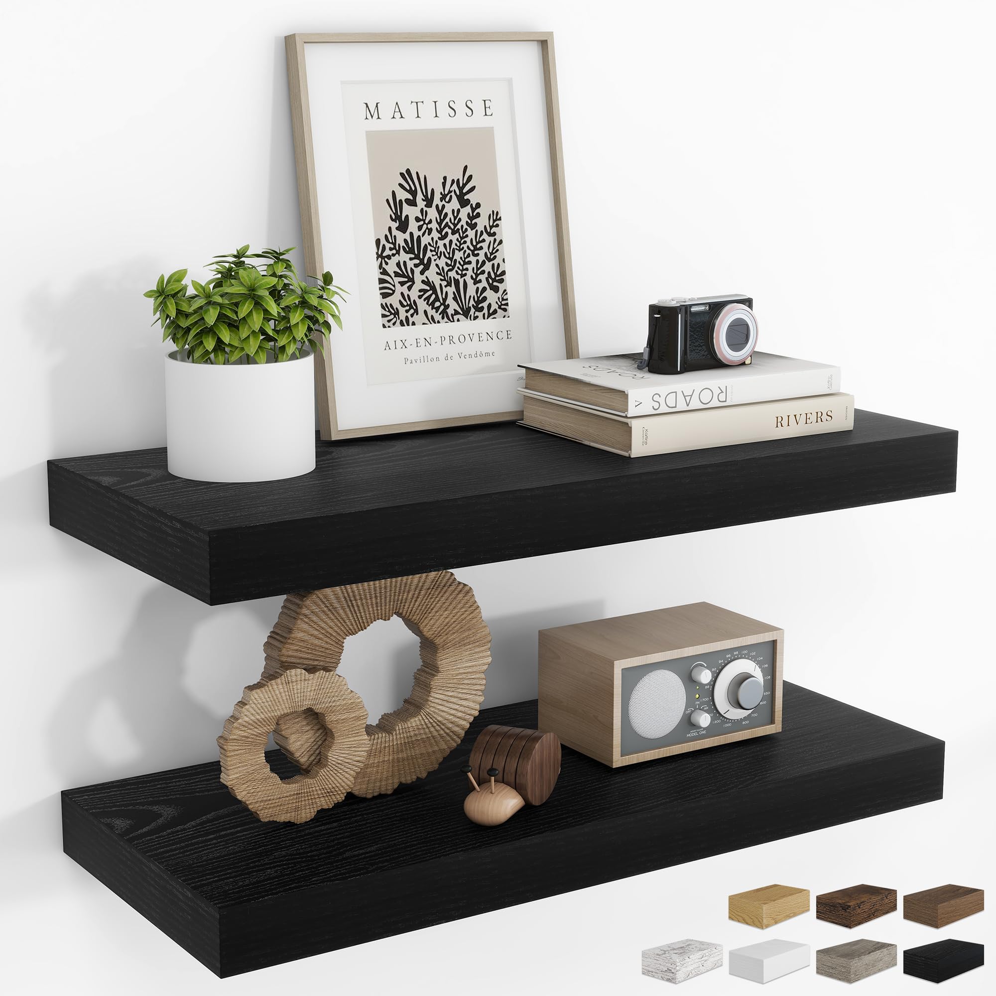 RICHFOCUS 28Inch Floating Shelves for Wall 2 Pack Shelves for Bedroom|Kitchen|Bathroom|Laundry Room Rustic Wood Wall Mounted Shelf with Invisible Brackets for Books|Storage|Decor, Oak