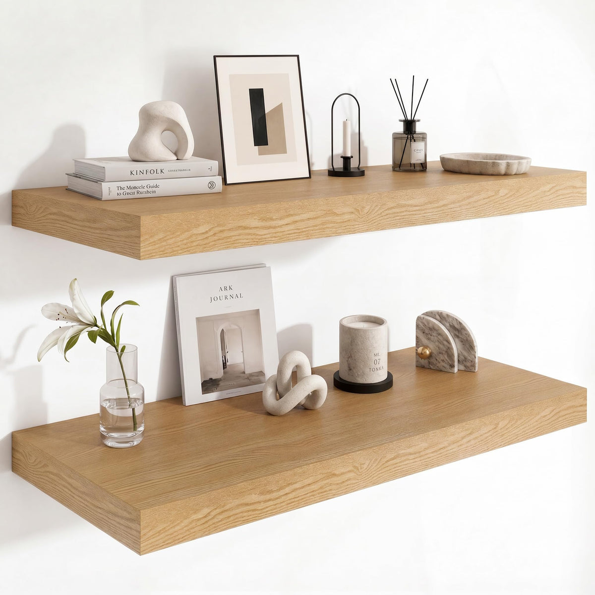 Deep Floating Shelves for Wall, 12 Inch Wide Small Wall Shelves Set of 2, 2 Inch Thick Invisible Wall Mounted Shelves for Bathroom Bedroom Nursery,Walnut Color