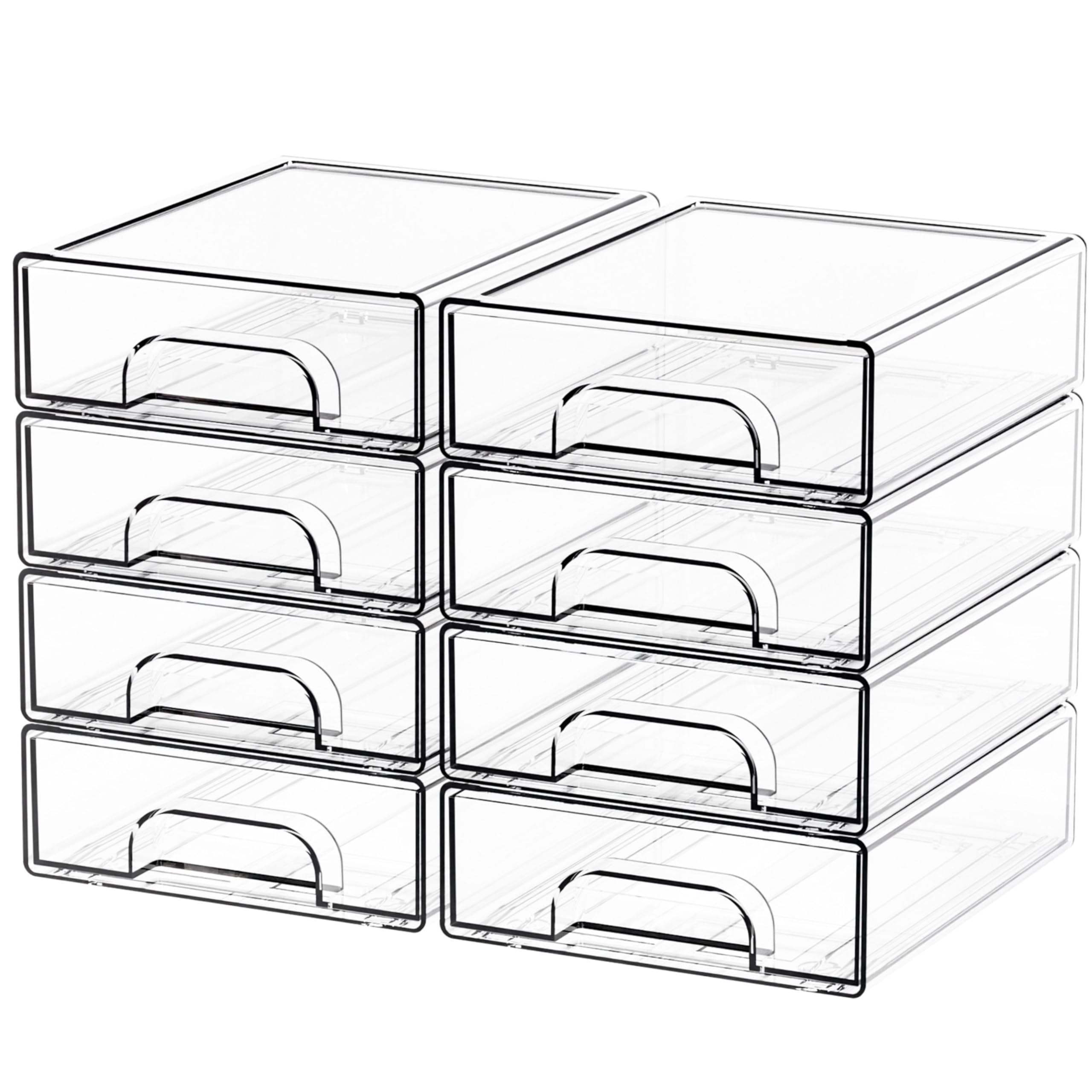 Yieach 4 Pack Clear Stackable Storage Drawers,4.4'' Tall Acrylic Drawer Containers for Organizing,Bathroom Organizers and Storage Bin Box,Plastic Makeup,Medicine Organizer Bins for Cabinet,Undersink