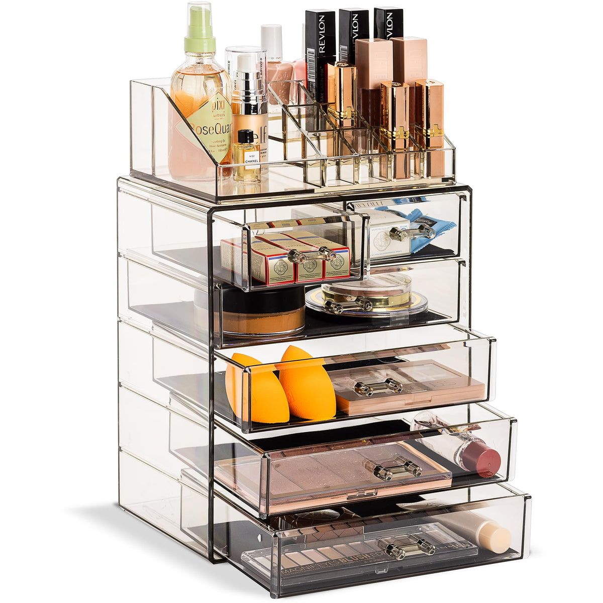Sorbus Makeup Organizer, 6-Drawer Acrylic 2-Piece Set (Bronze Glow)