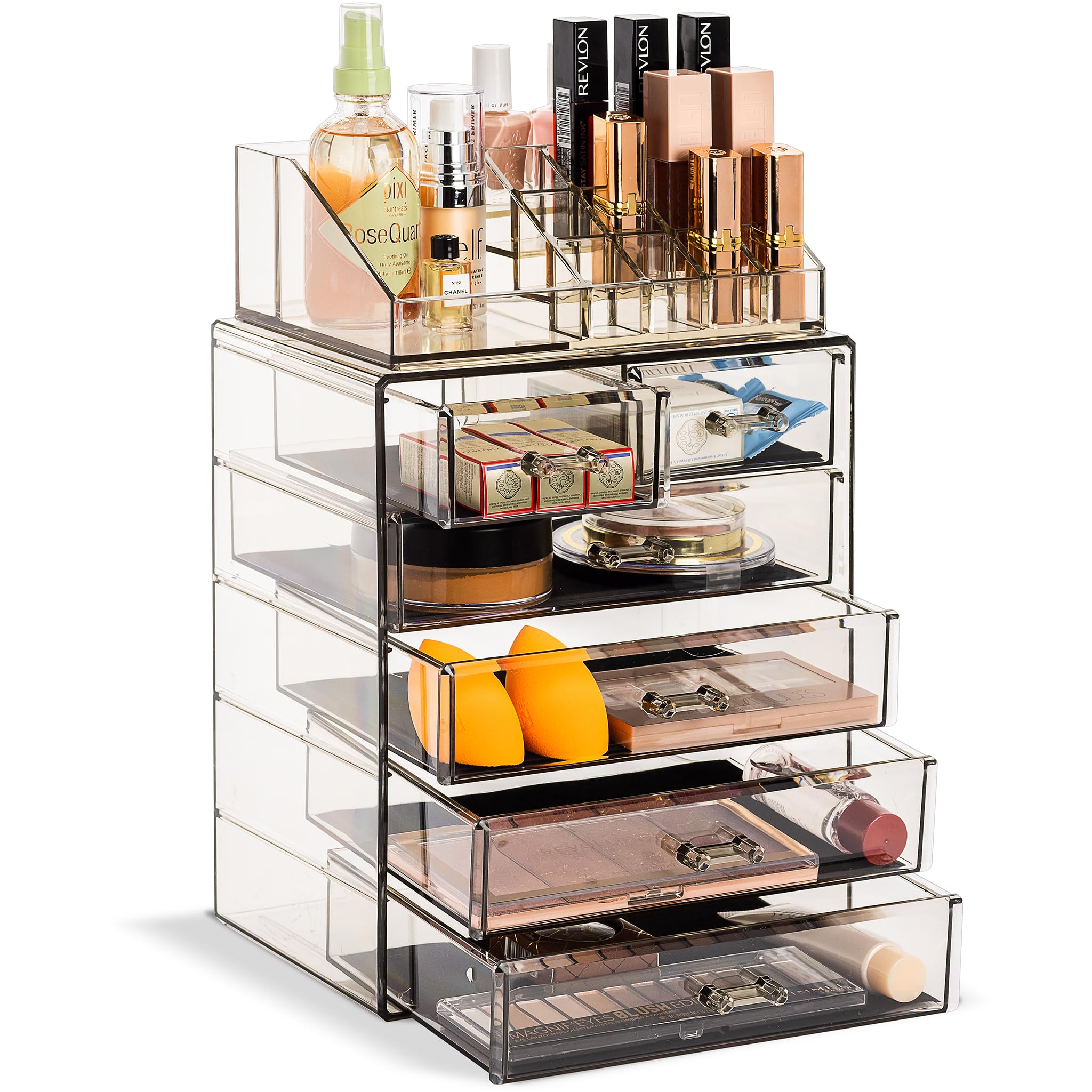 Sorbus Makeup Organizer, 7-Drawer Acrylic 2-Piece Set (Clear)