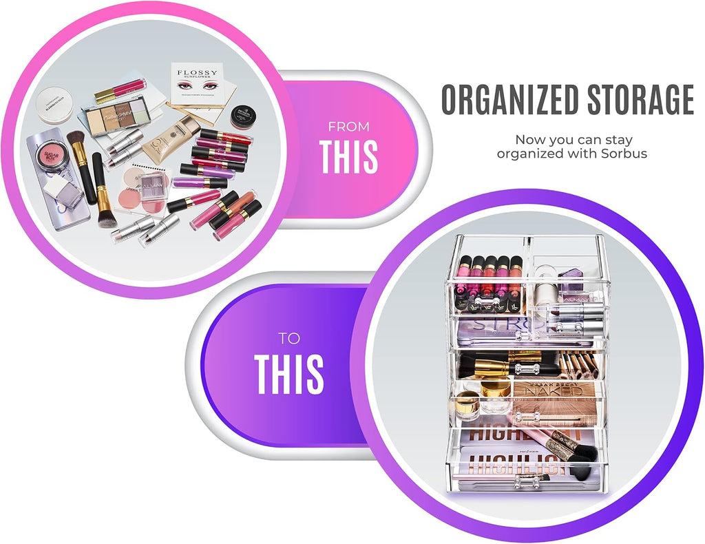 Sorbus 6-Drawer Makeup Organizer with Small & Wide Drawers (Clear)