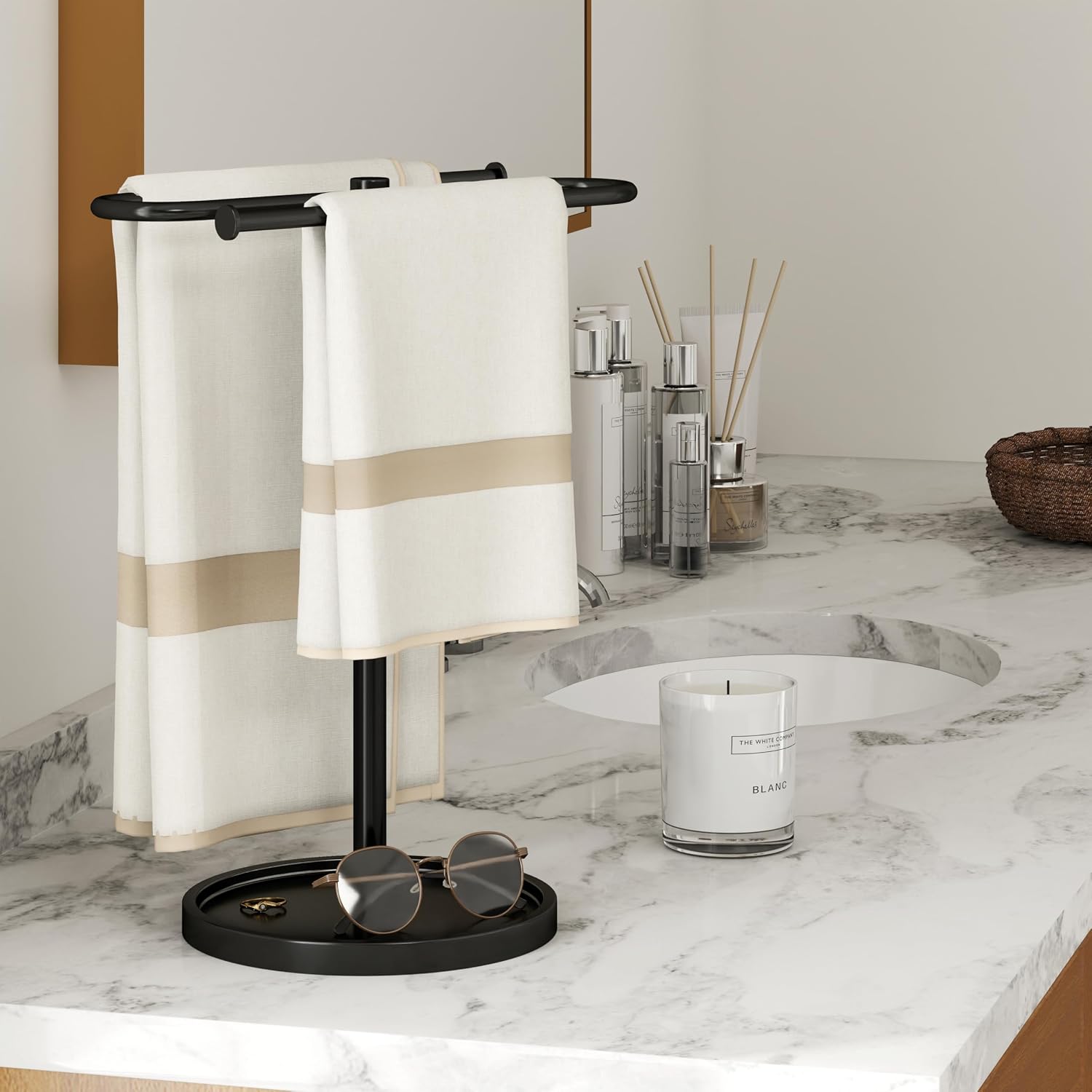 Bethom Hand Towel Holder Stand for Bathroom Countertop,S-Shape Bar,Black