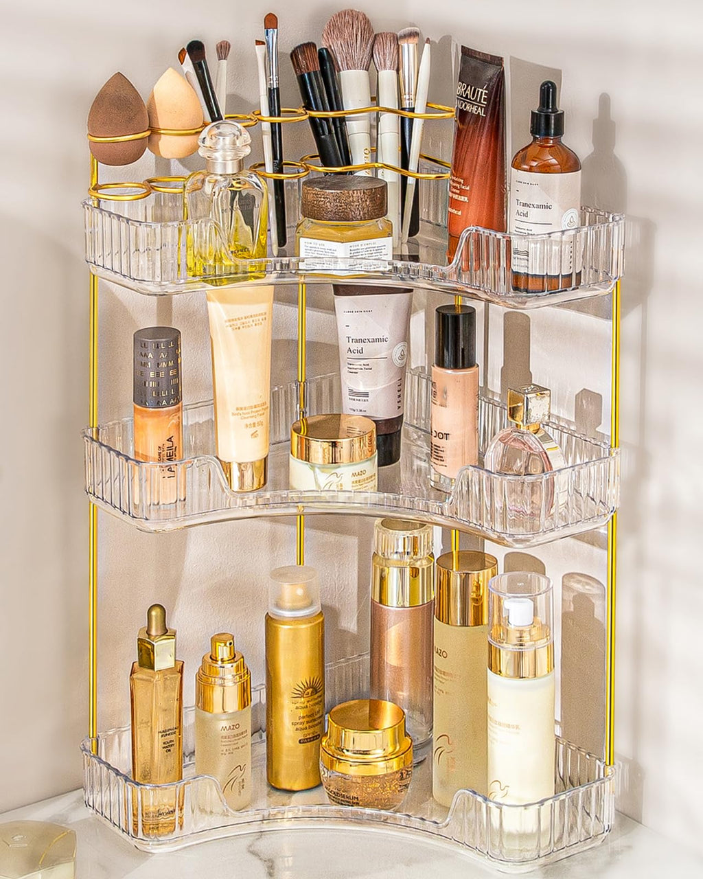 Makeup Organizer 3 Tier Bathroom Counter Organizer with Makeup Brush Holder